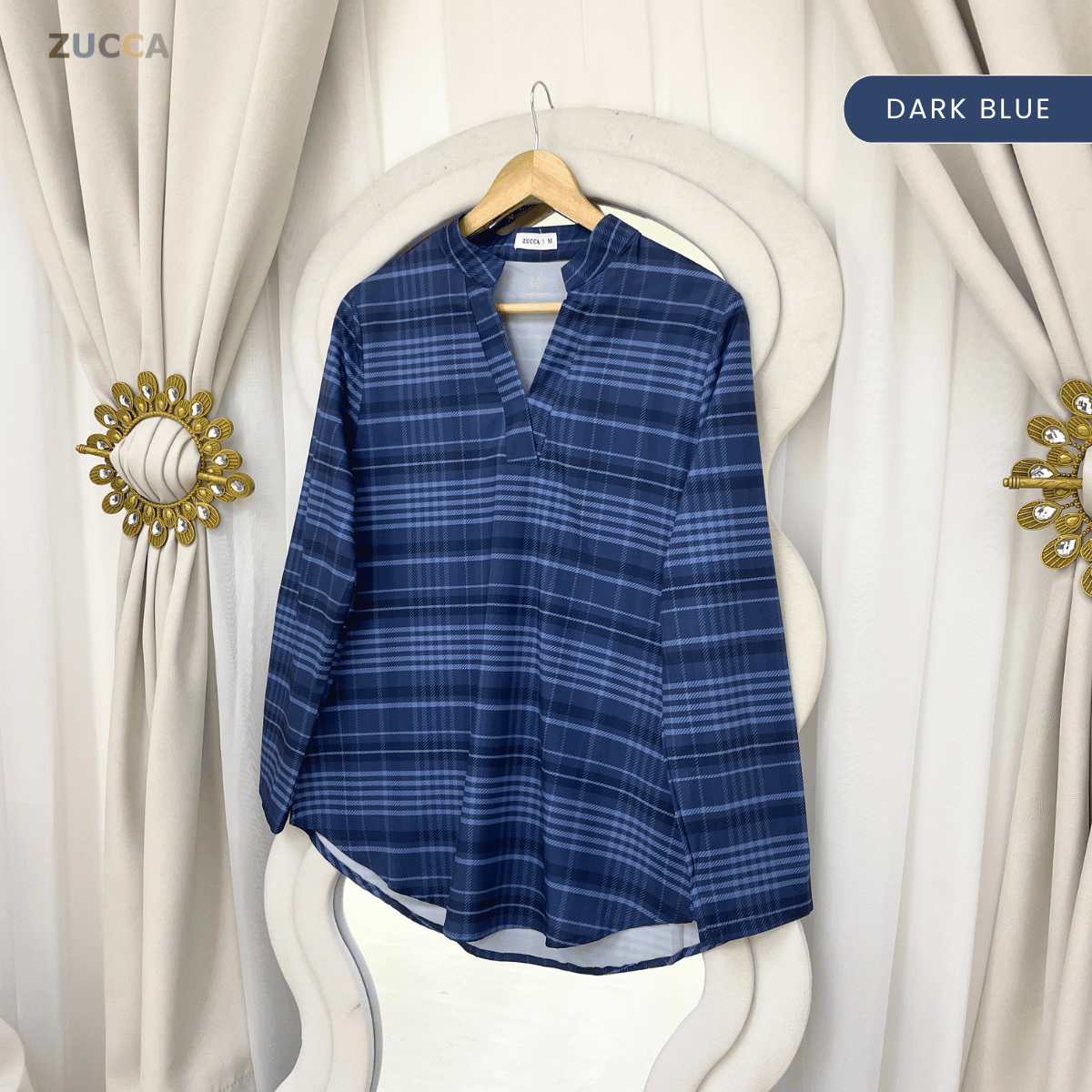 ZUCCA SERENA CLASSIC PLAID MODEST BLOUSE-MA190