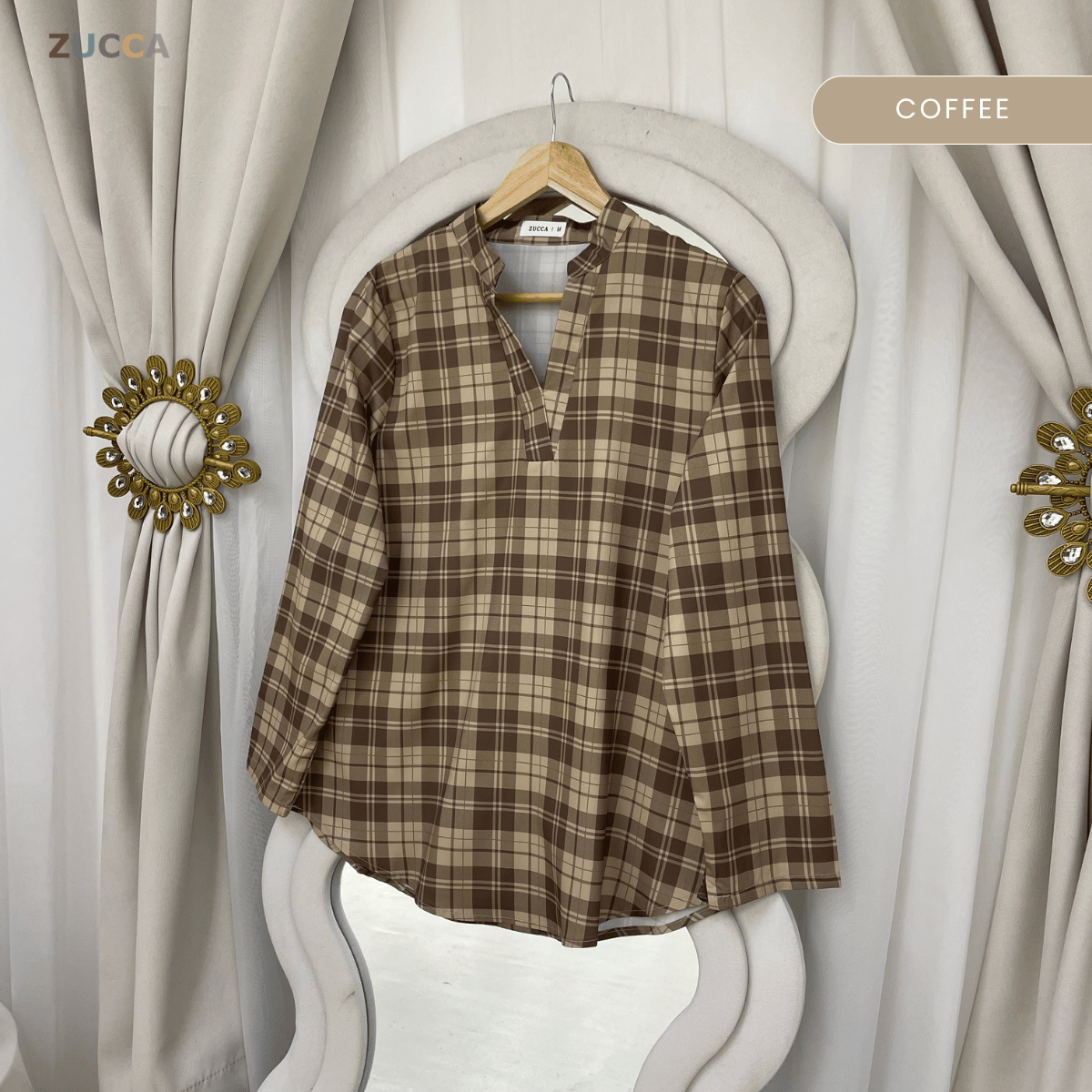 ZUCCA SERENA CLASSIC PLAID MODEST BLOUSE-MA190