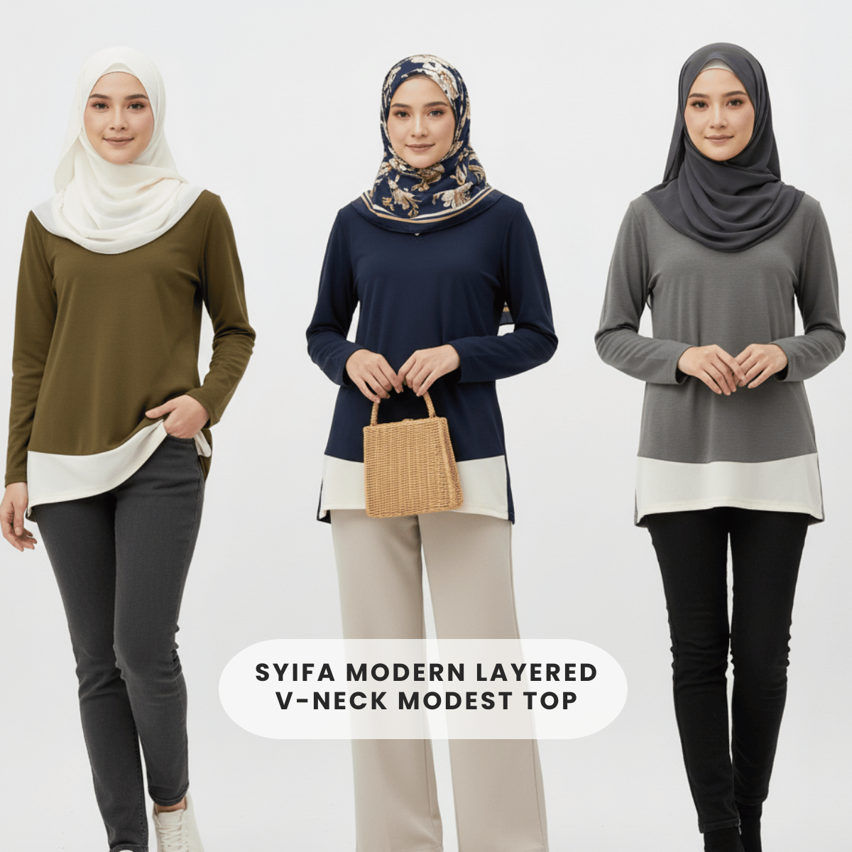 ZUCCA SYIFA MODERN LAYERED V-NECK MODEST TOP - MA191