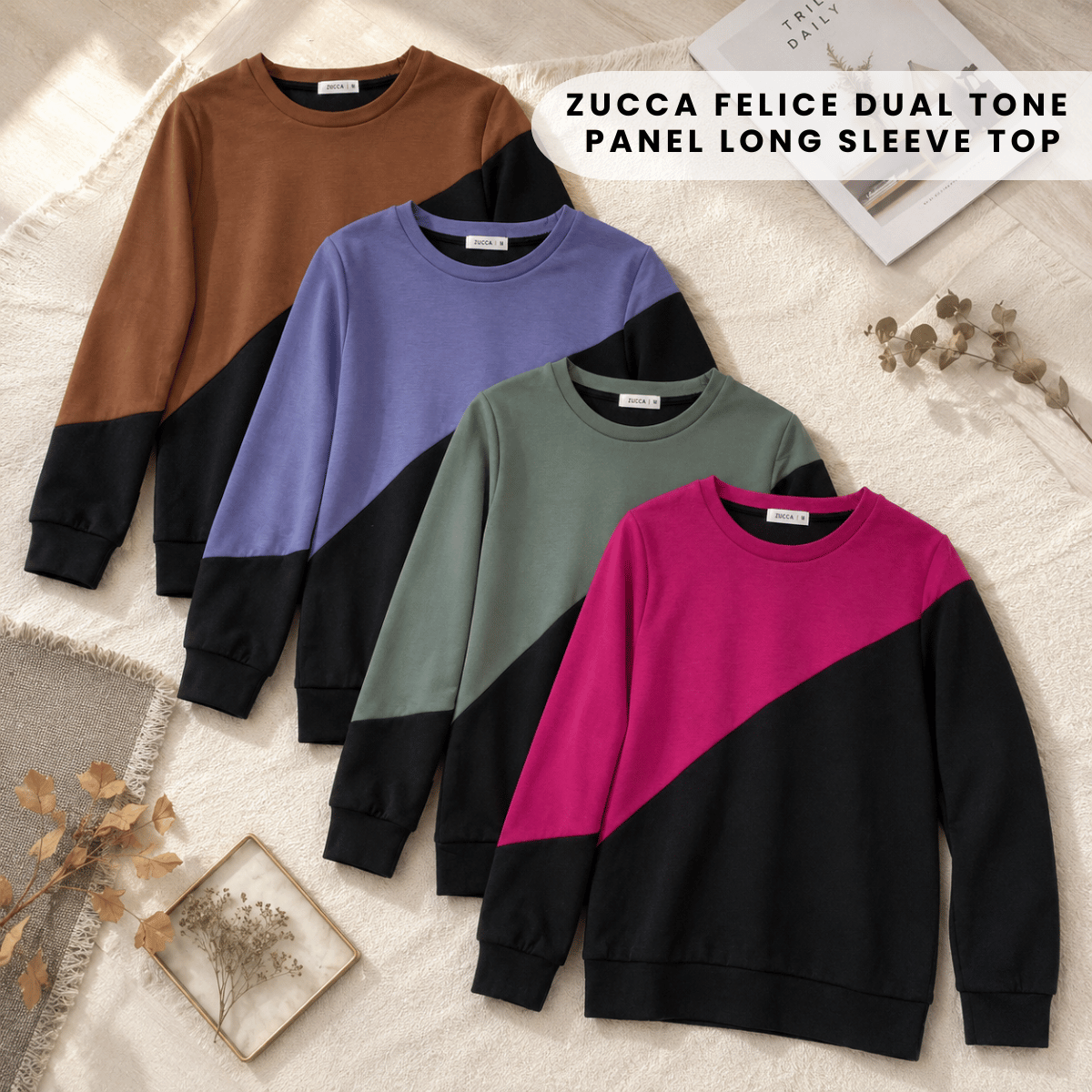 ZUCCA FELICE DUAL TONE PANEL LONG SLEEVE TOP - MA194