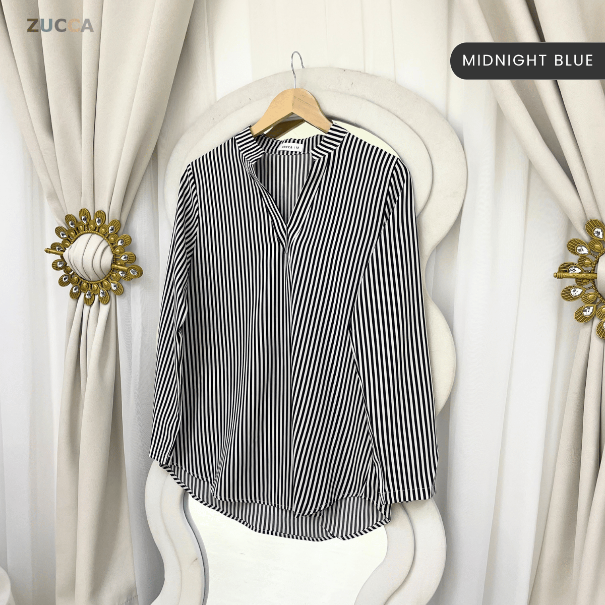 ZUCCA ZALIA MINIMAL STRIPED MODEST BLOUSE-MA195