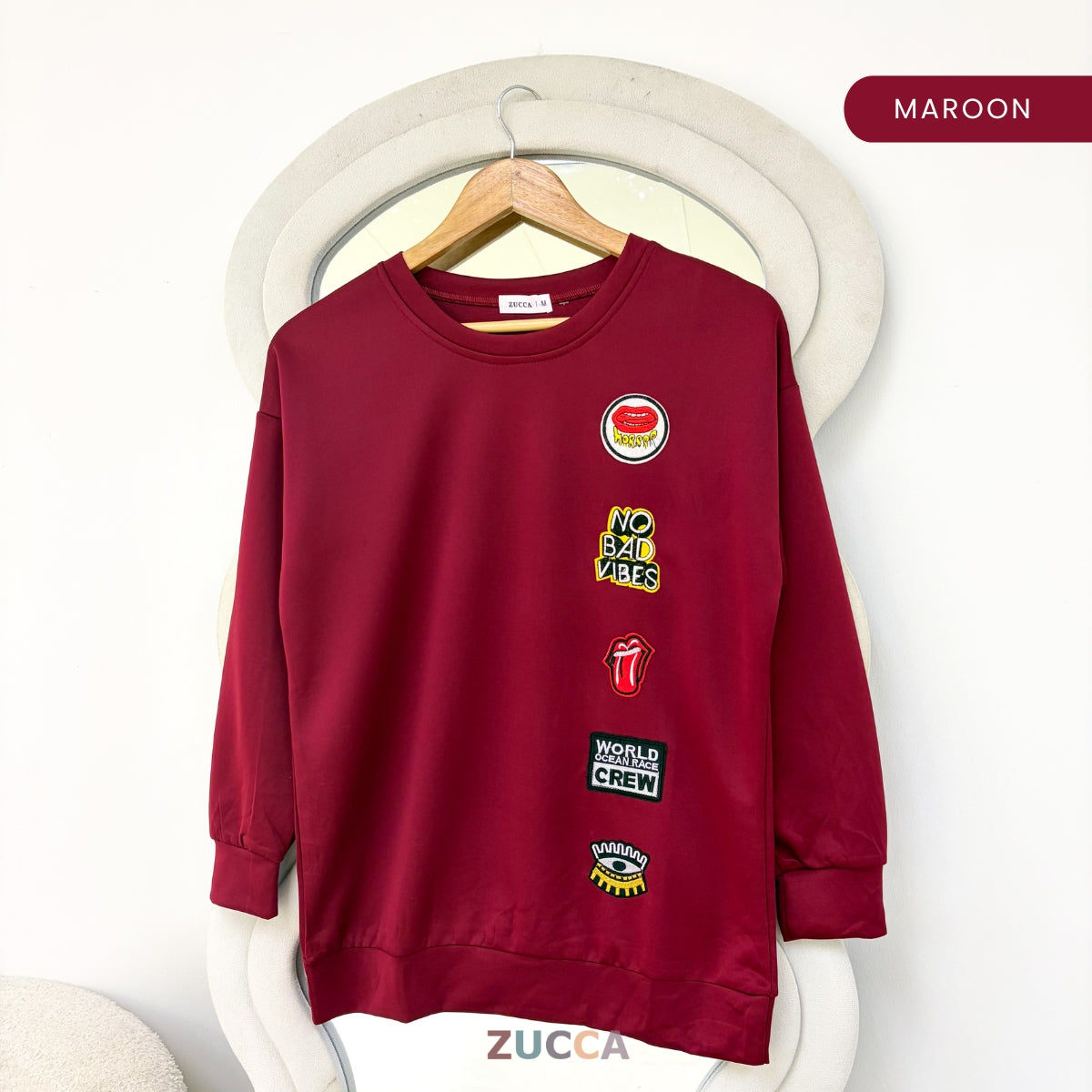ZUCCA KAEIRA KASUAL WOMEN PATCH EMBROIDERED COZY SWEATSHIRT - MA197