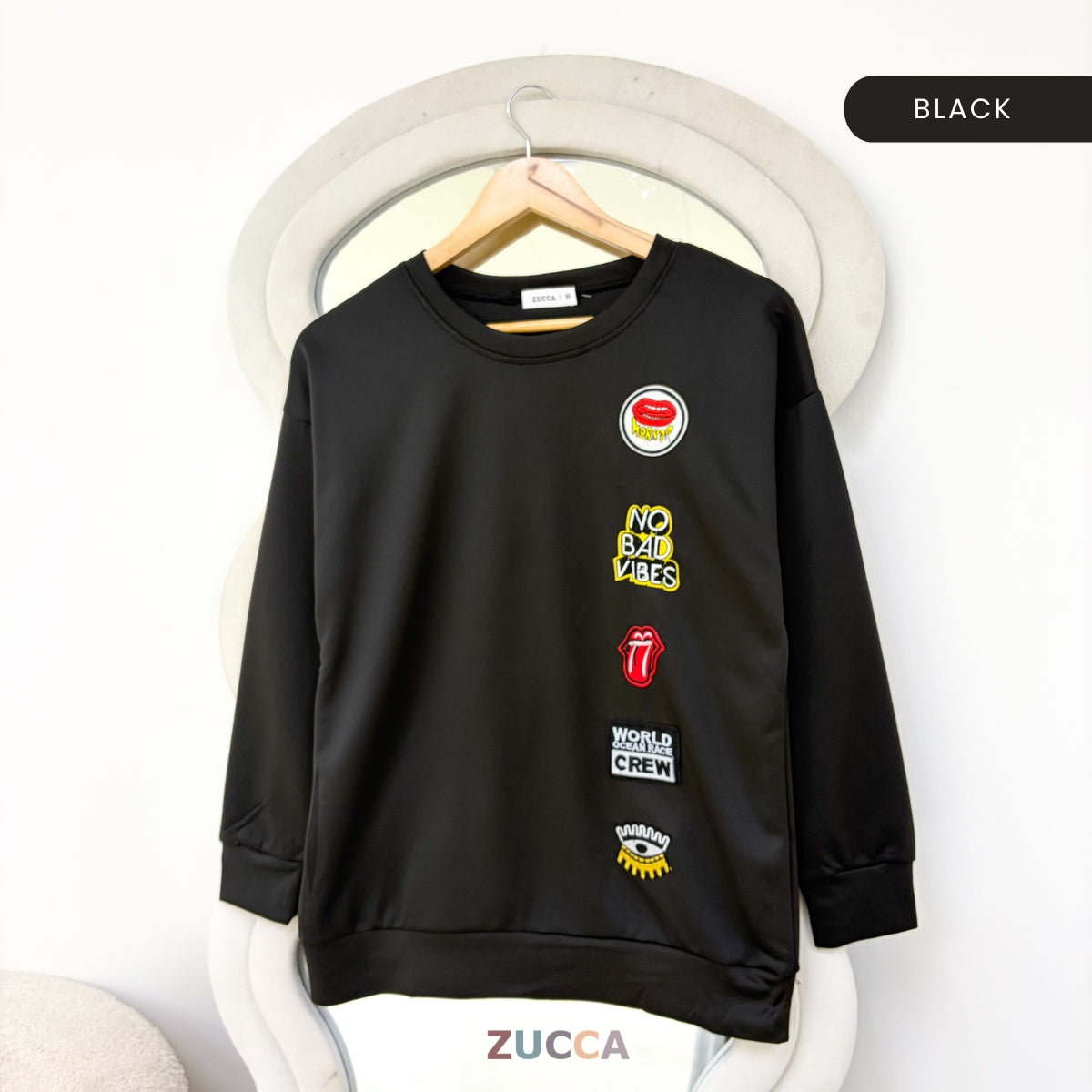 ZUCCA KAEIRA KASUAL WOMEN PATCH EMBROIDERED COZY SWEATSHIRT - MA197