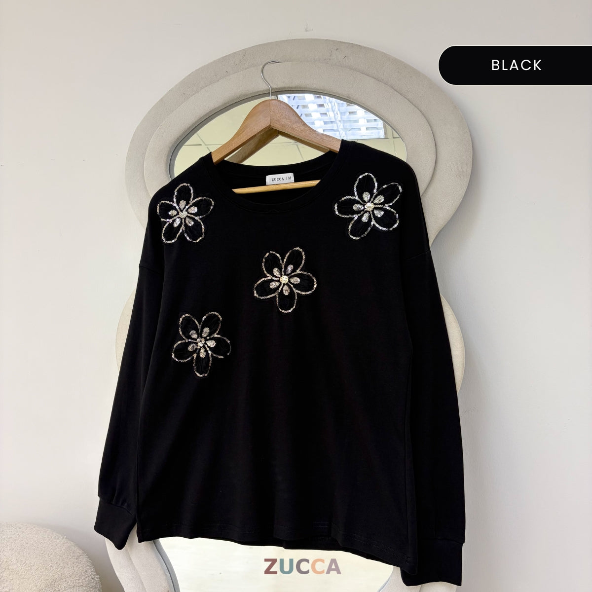 ZUCCA YULIANA FLORAL SEQUIN LONG SLEEVE MODEST WOMEN TOP - MA201