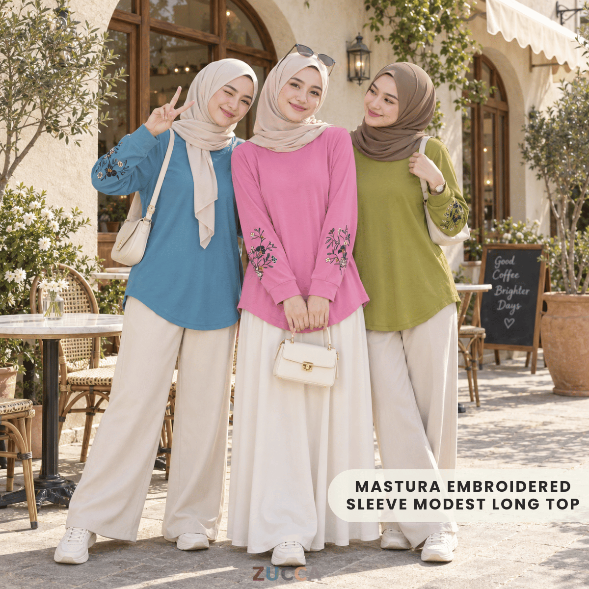 ZUCCA MASTURA EMBROIDERED SLEEVE MODEST LONG TOP - MA204