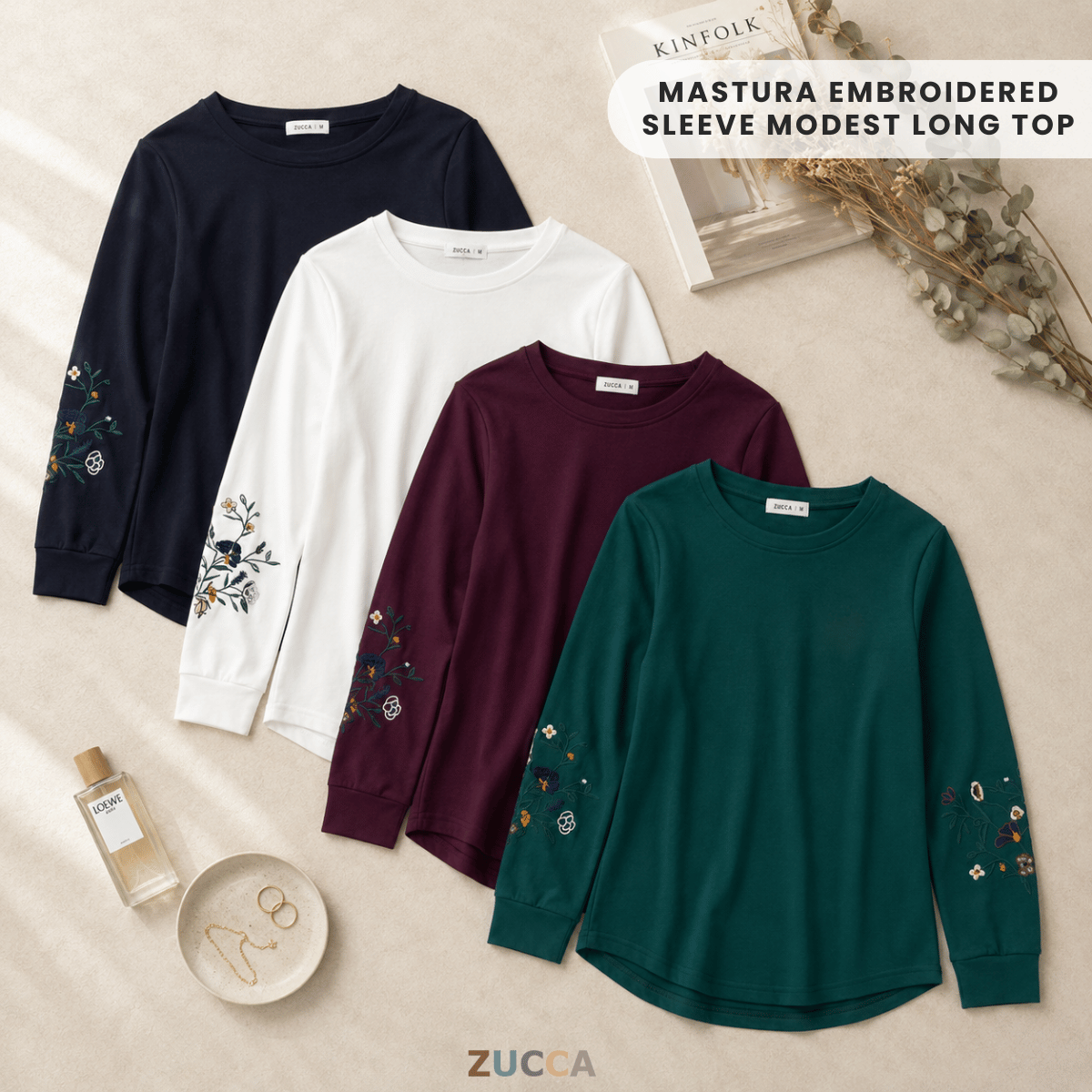 ZUCCA MASTURA EMBROIDERED SLEEVE MODEST LONG TOP - MA204