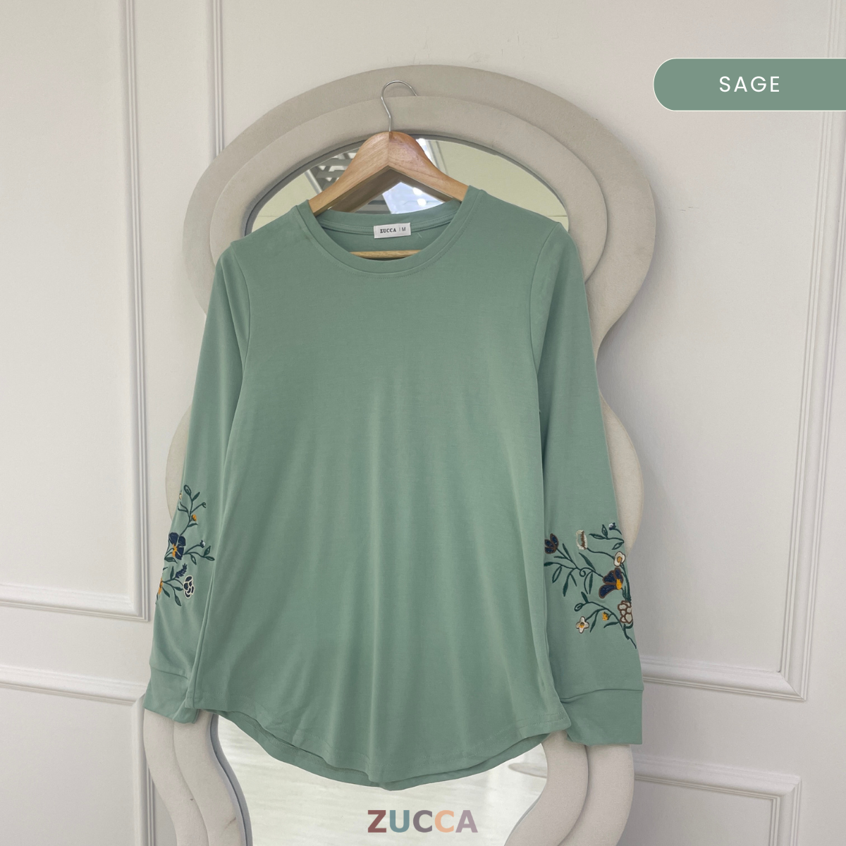 ZUCCA MASTURA EMBROIDERED SLEEVE MODEST LONG TOP - MA204