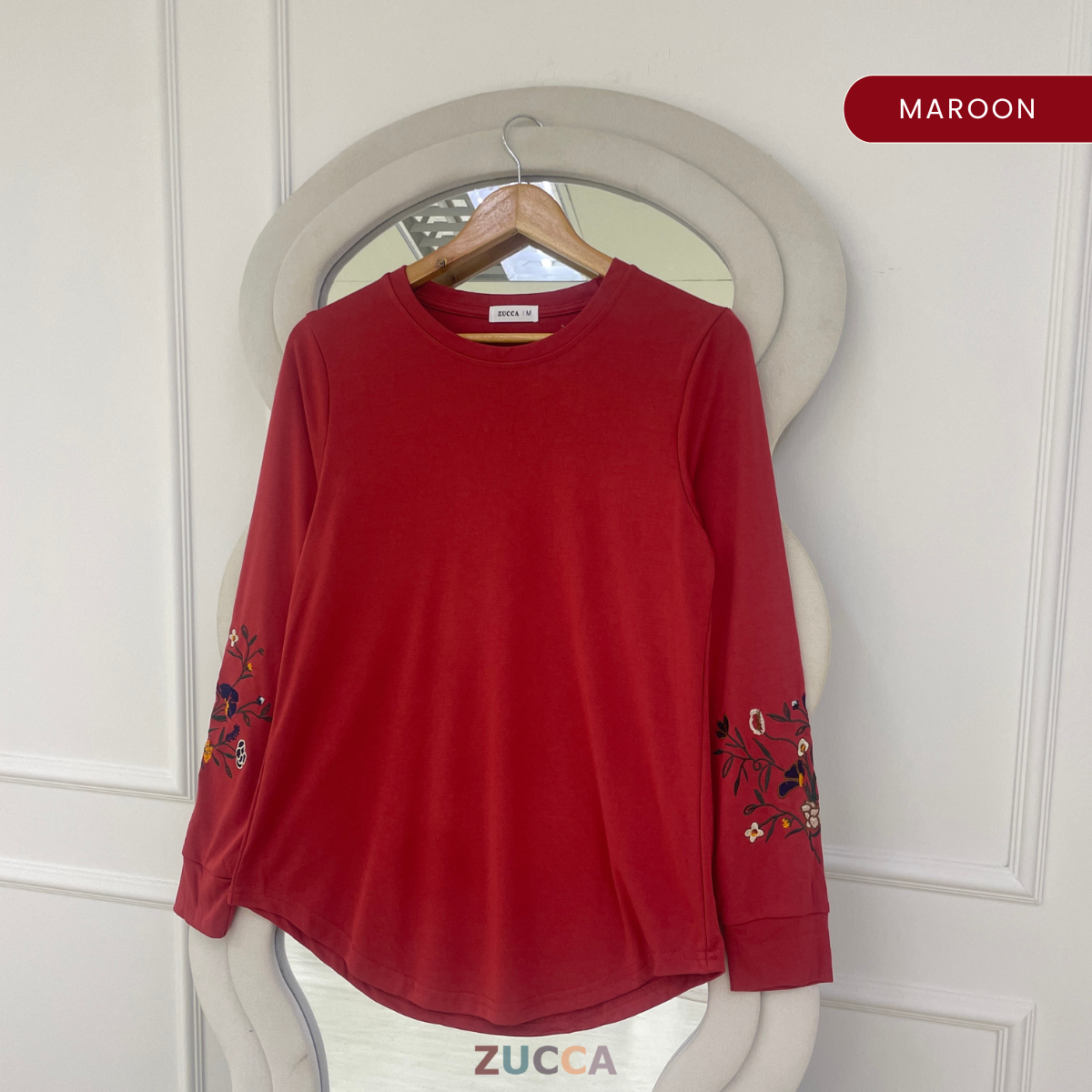 ZUCCA MASTURA EMBROIDERED SLEEVE MODEST LONG TOP - MA204