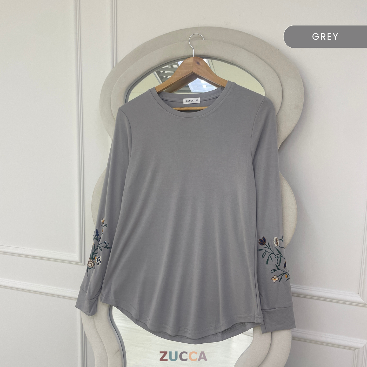ZUCCA MASTURA EMBROIDERED SLEEVE MODEST LONG TOP - MA204