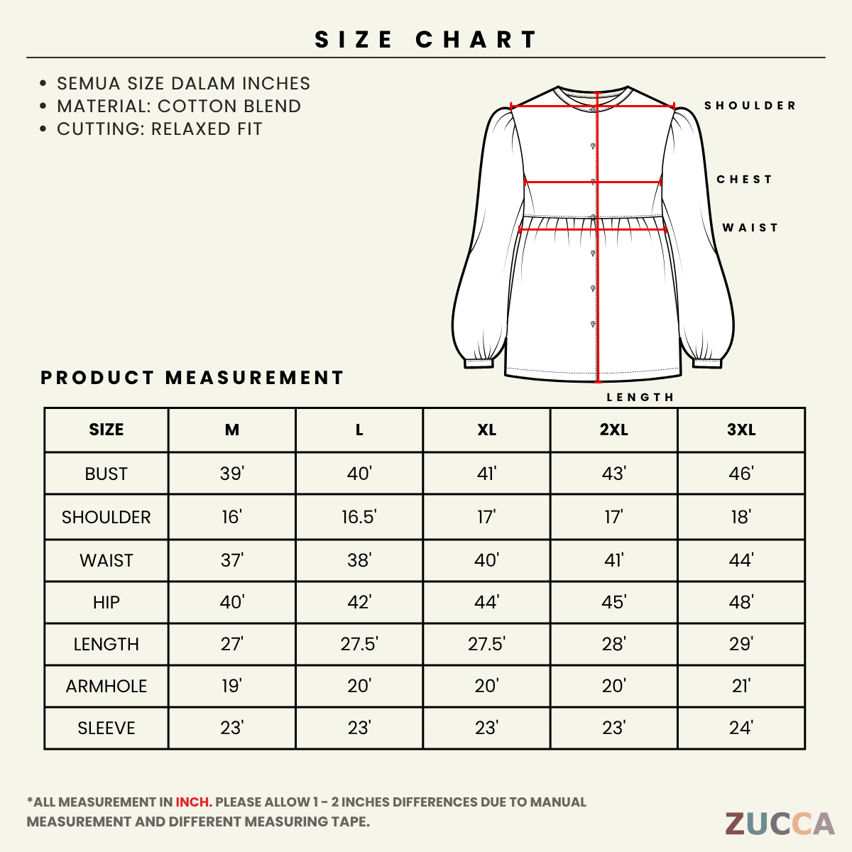 ZUCCA MASTURA EMBROIDERED SLEEVE MODEST LONG TOP - MA204