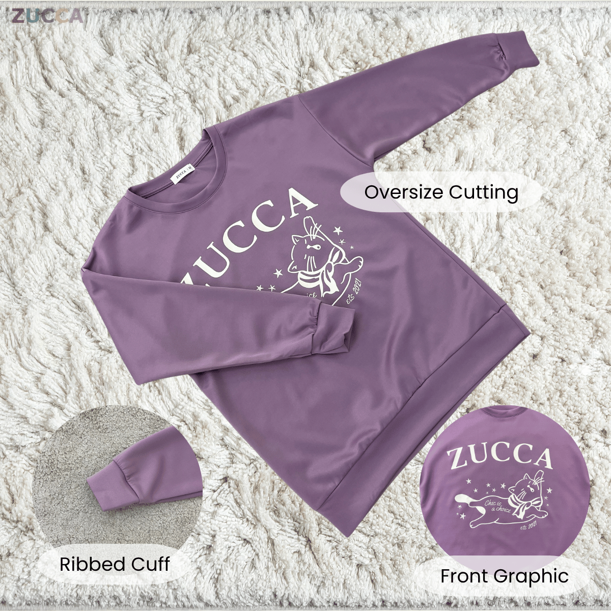 ZUCCA KIRANA CAT GRAPHIC OVERSIZED SWEATSHIRT - MA206