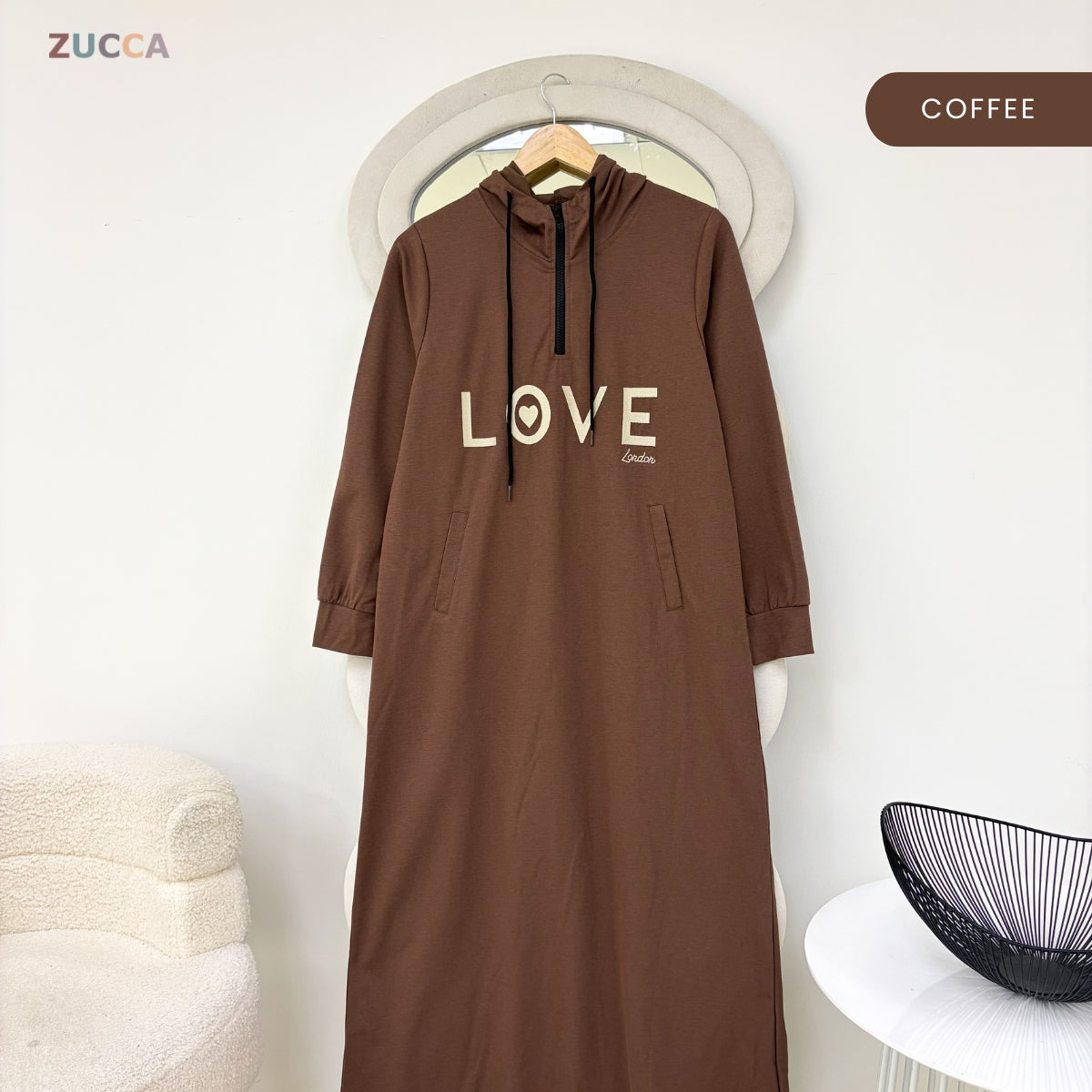 ZUCCA HAZRA WOMEN MODEST CASUAL LONG HOODIE DRESS - MA210