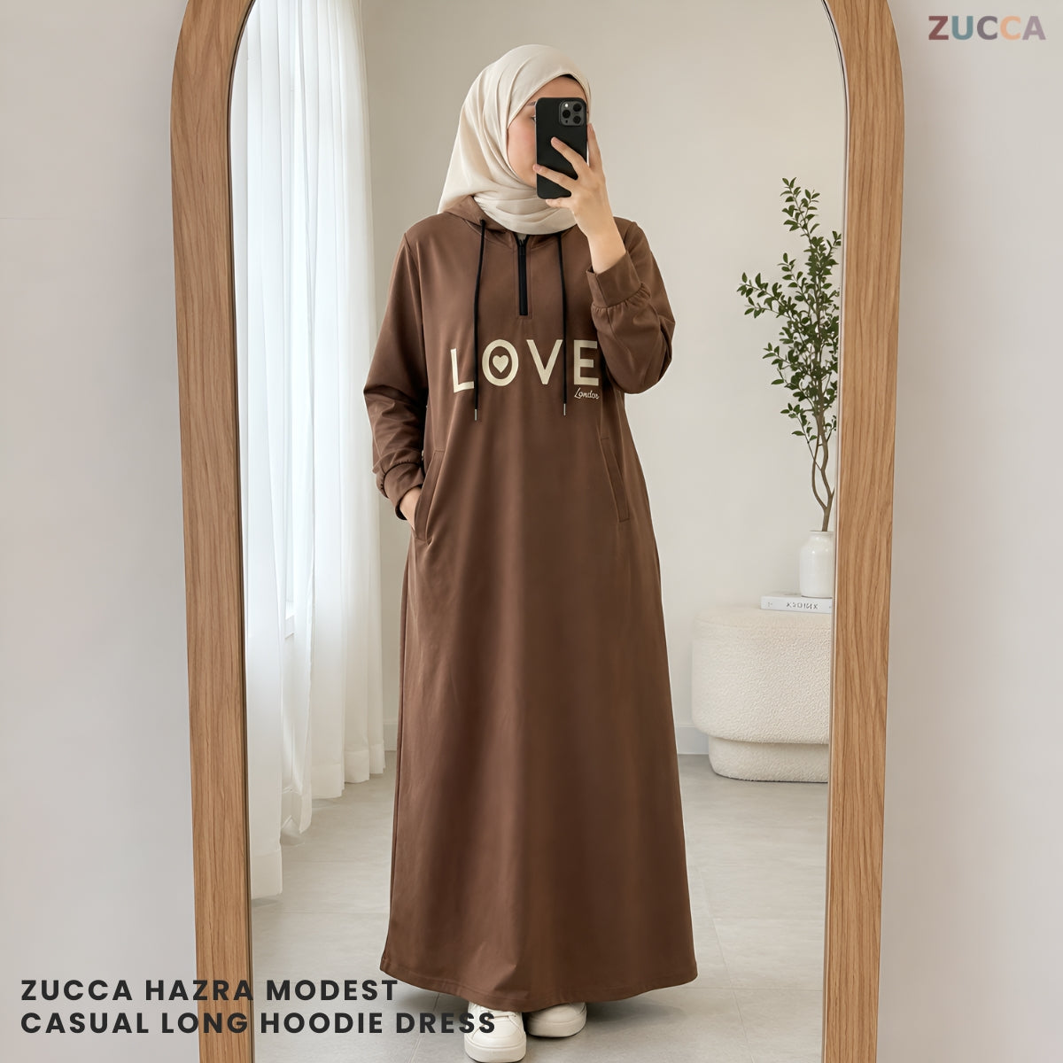 ZUCCA HAZRA WOMEN MODEST CASUAL LONG HOODIE DRESS - MA210