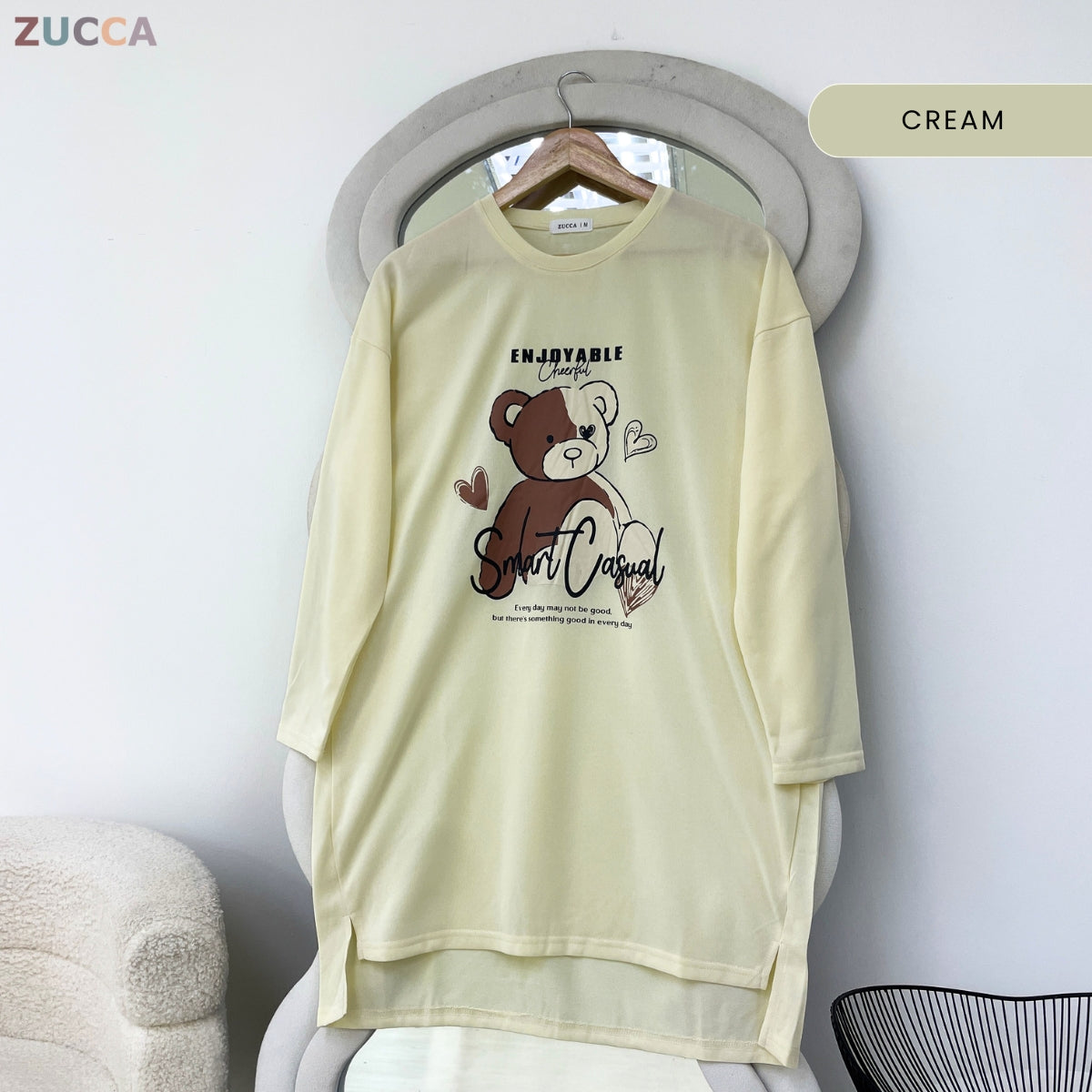 ZUCCA RANIA TEDDY BEAR GRAPHIC LONG SLEEVE MODEST TOP - MA214