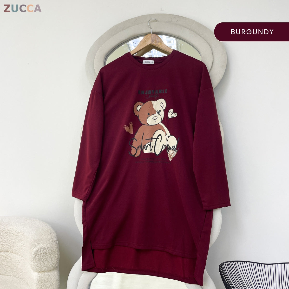 ZUCCA RANIA TEDDY BEAR GRAPHIC LONG SLEEVE MODEST TOP - MA214