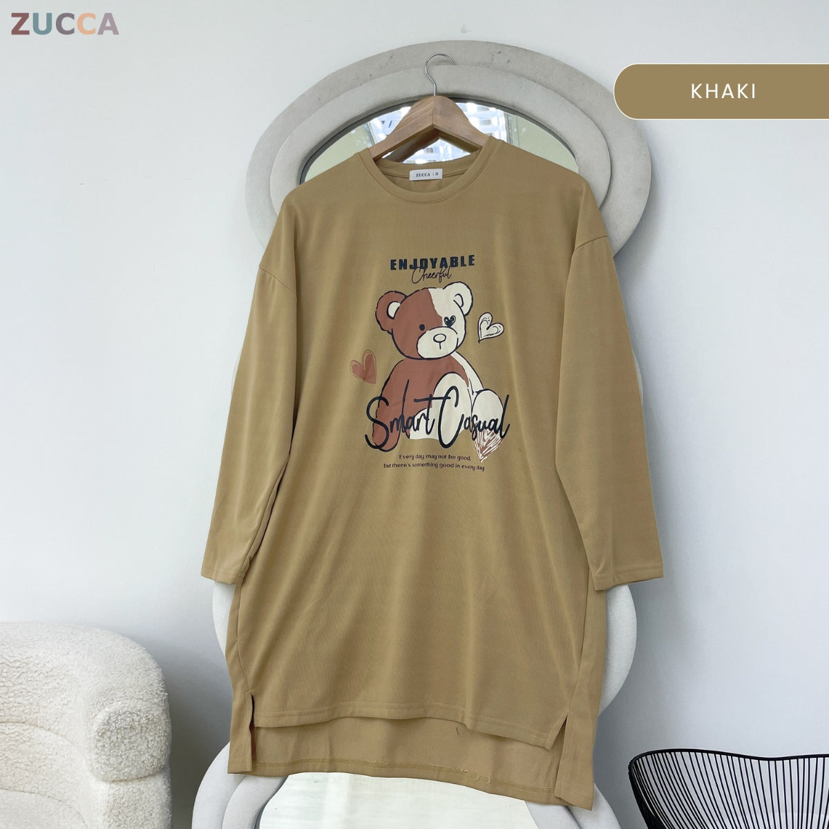 ZUCCA RANIA TEDDY BEAR GRAPHIC LONG SLEEVE MODEST TOP - MA214