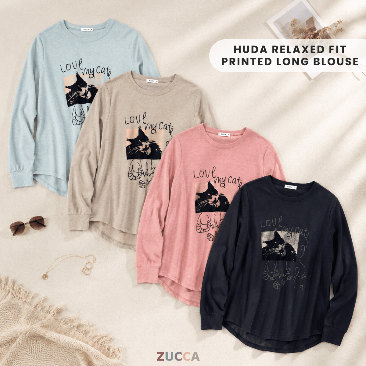 ZUCCA HUDA RELAXED FIT PRINTED LONG BLOUSE-MA216