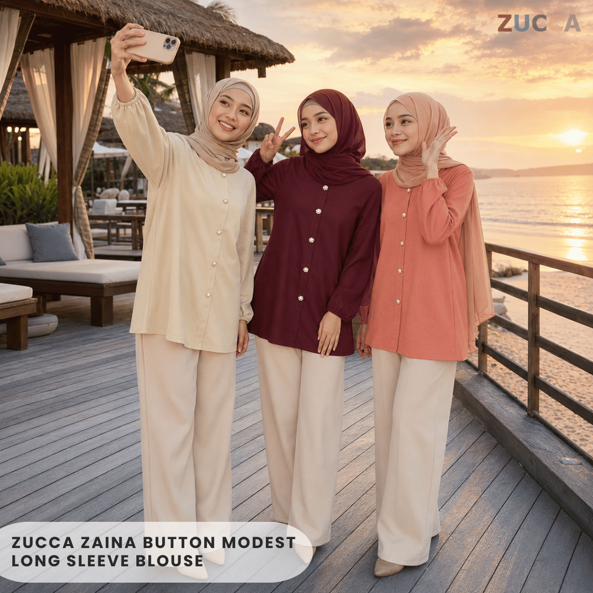 ZUCCA ZAINA BUTTON MODEST LONG SLEEVE BLOUSE - MA219