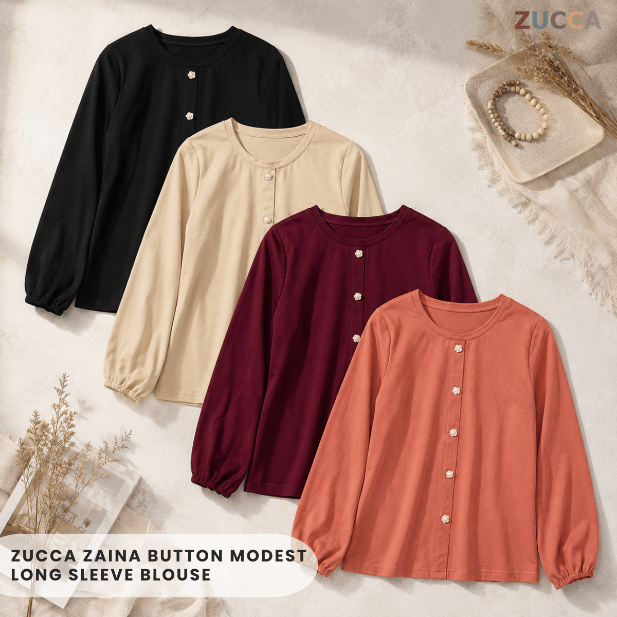 ZUCCA ZAINA BUTTON MODEST LONG SLEEVE BLOUSE - MA219