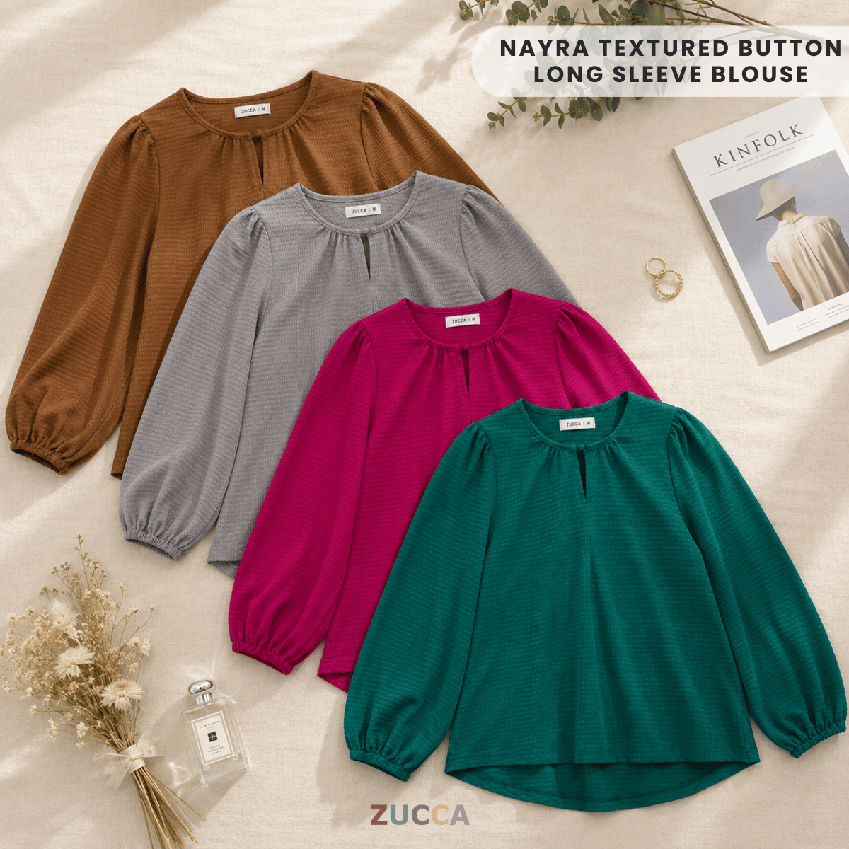 ZUCCA NAYRA TEXTURED BUTTON LONG SLEEVE BLOUSE - MA220(GN122)
