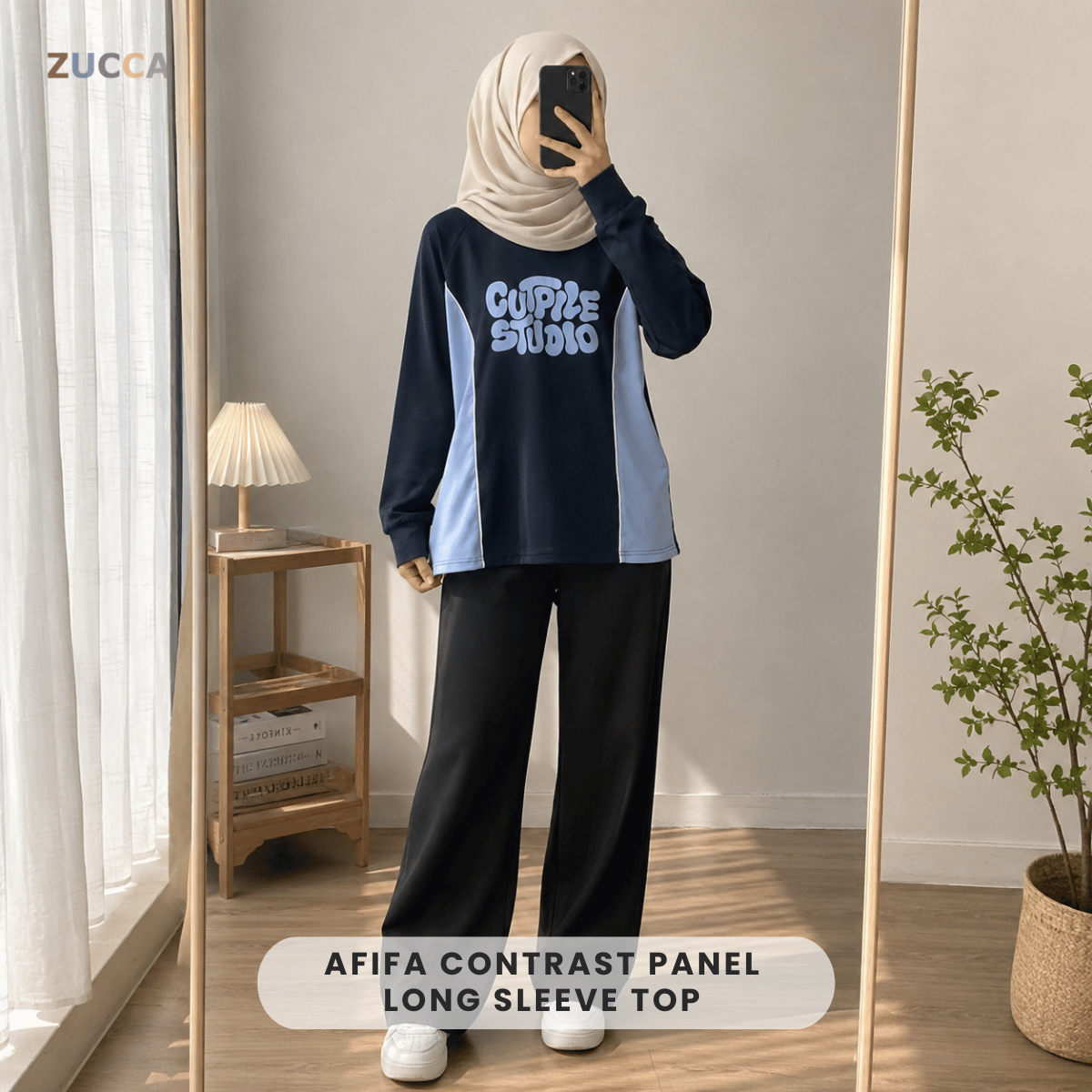ZUCCA AFIFA CONTRAST PANEL LONG SLEEVE TOP - MA221