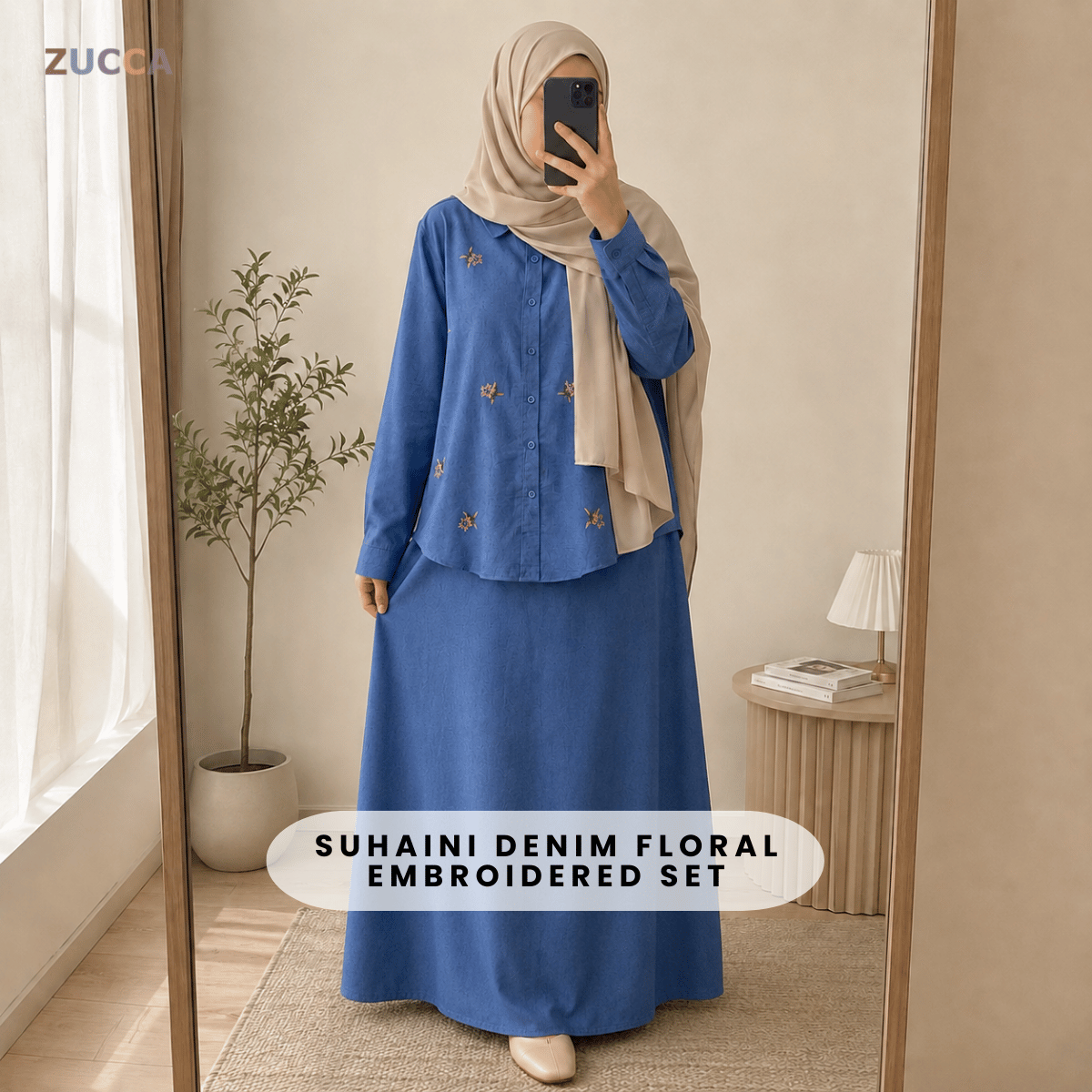 ZUCCA SUHAINI DENIM FLORAL EMBROIDERED SET - MA226