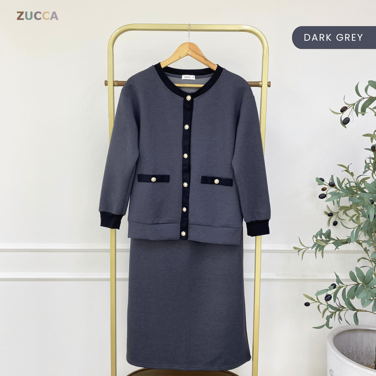ZUCCA MARTHA CONTRAST TRIM CARDIGAN SKIRT SET-MA227