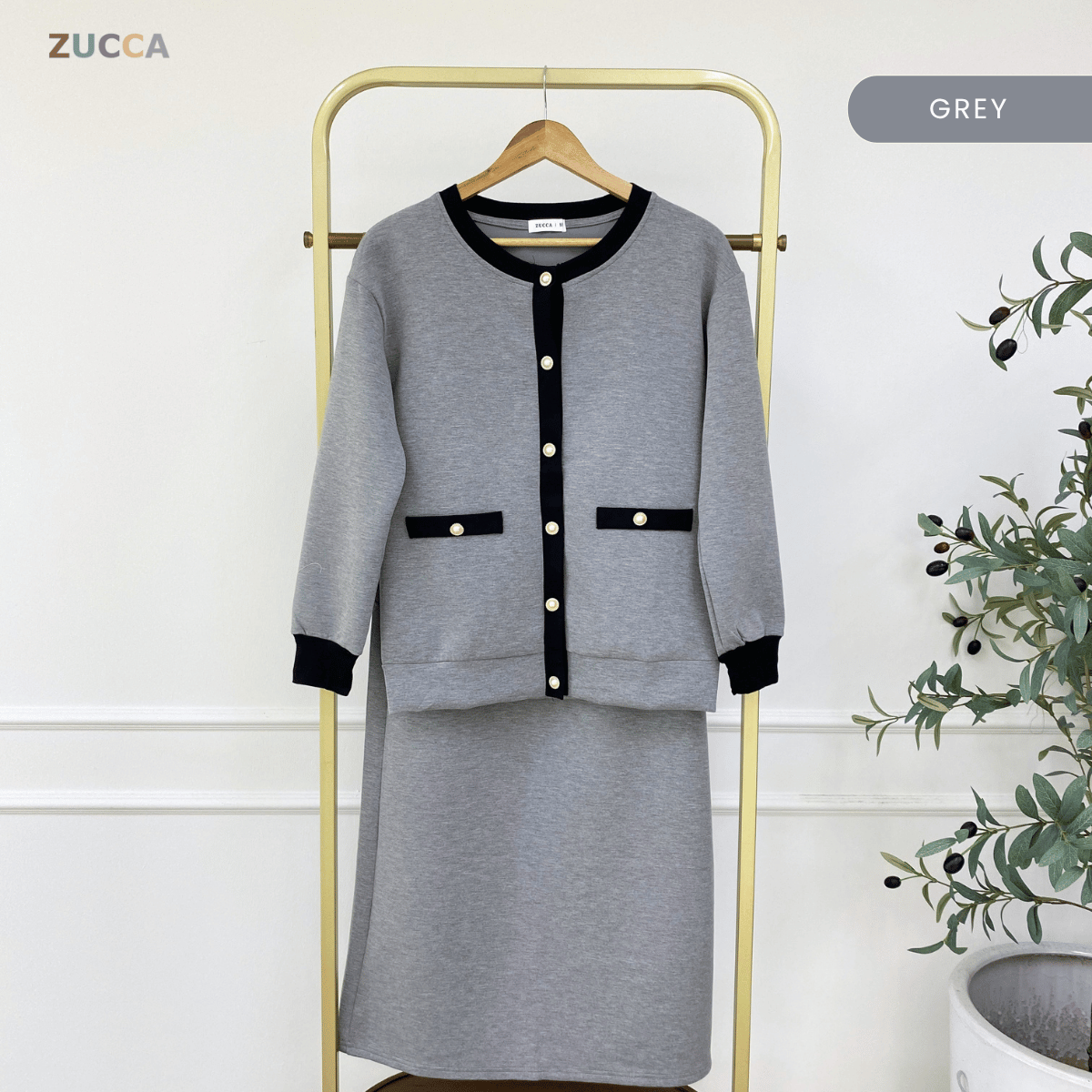 ZUCCA MARTHA CONTRAST TRIM CARDIGAN SKIRT SET-MA227