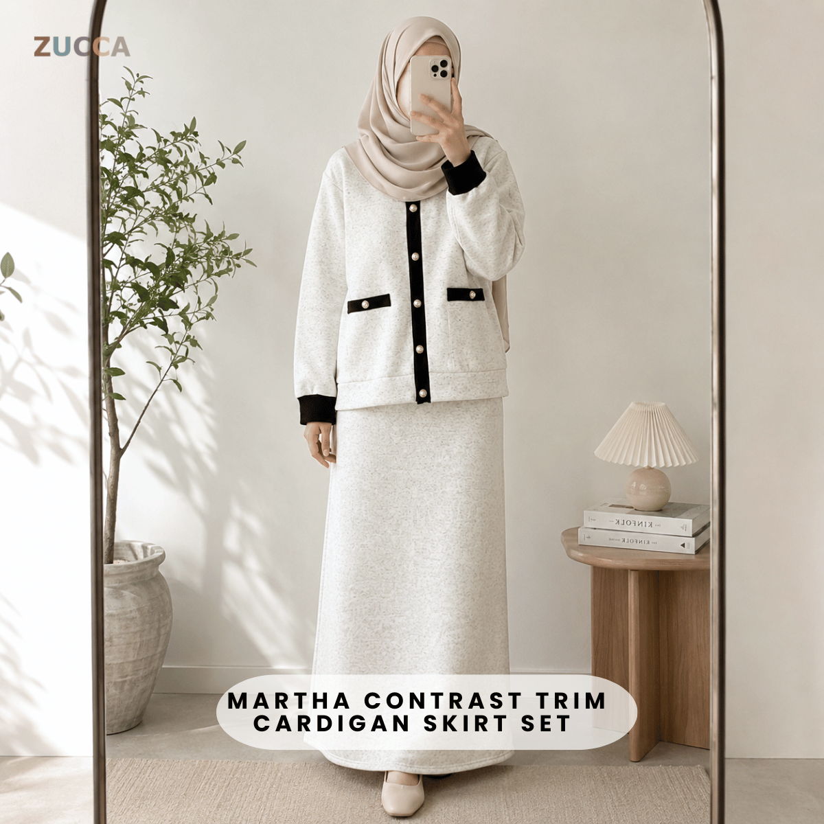 ZUCCA MARTHA CONTRAST TRIM CARDIGAN SKIRT SET-MA227