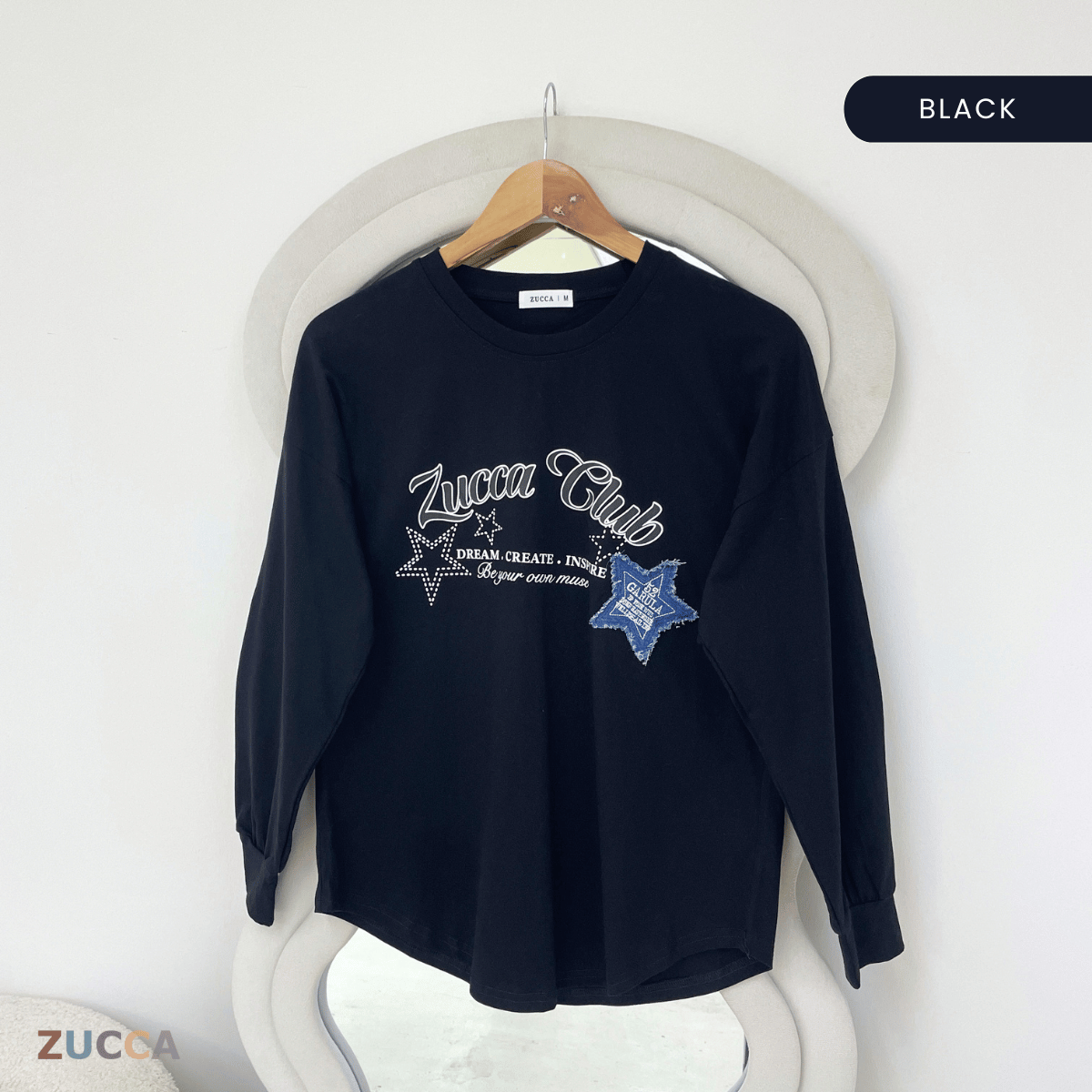 ZUCCA HAYFA STAR CLUB OVERSIZED LONG SLEEVE TOP - MA229