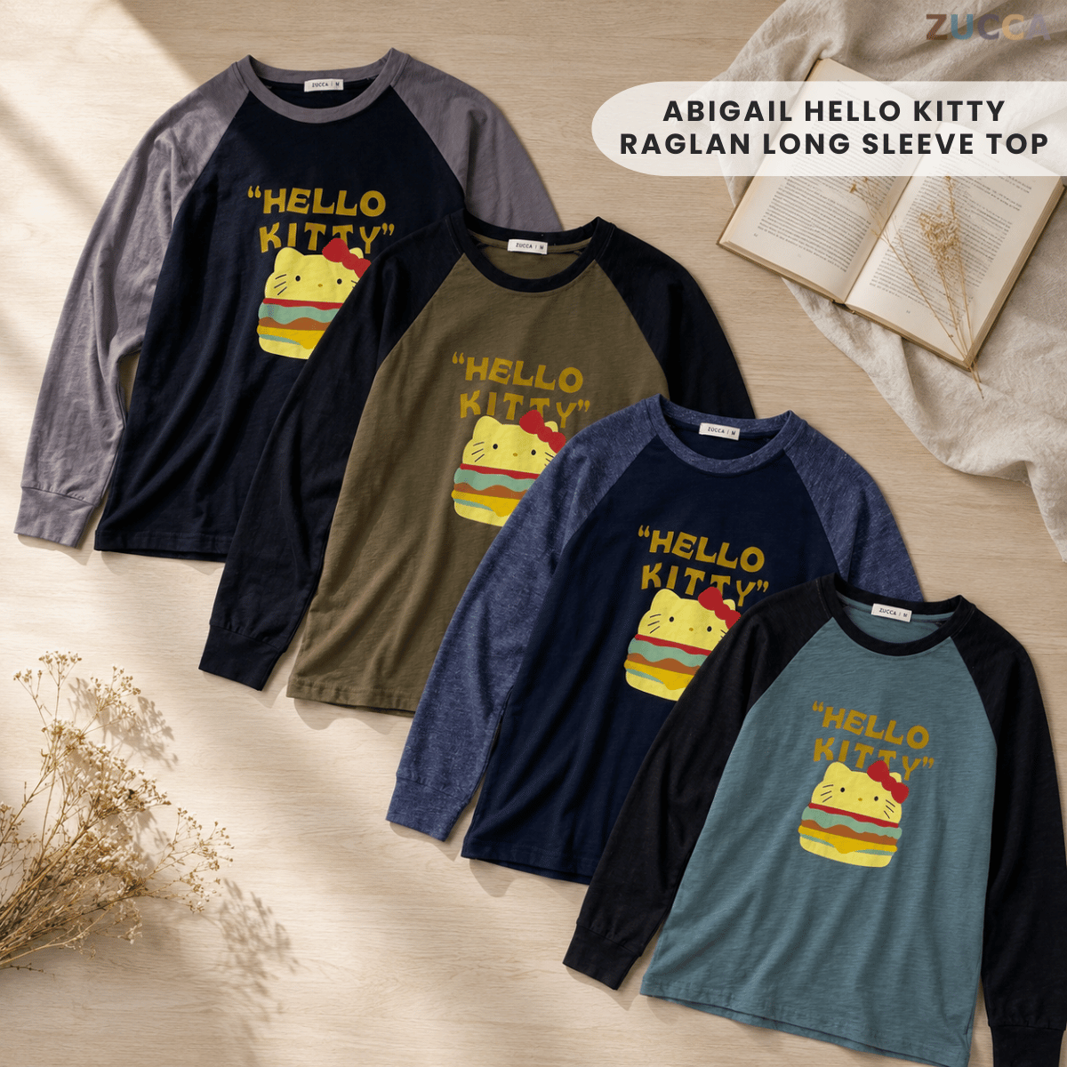 ZUCCA ABIGAIL HELLO KITTY RAGLAN LONG SLEEVE TOP -MA232