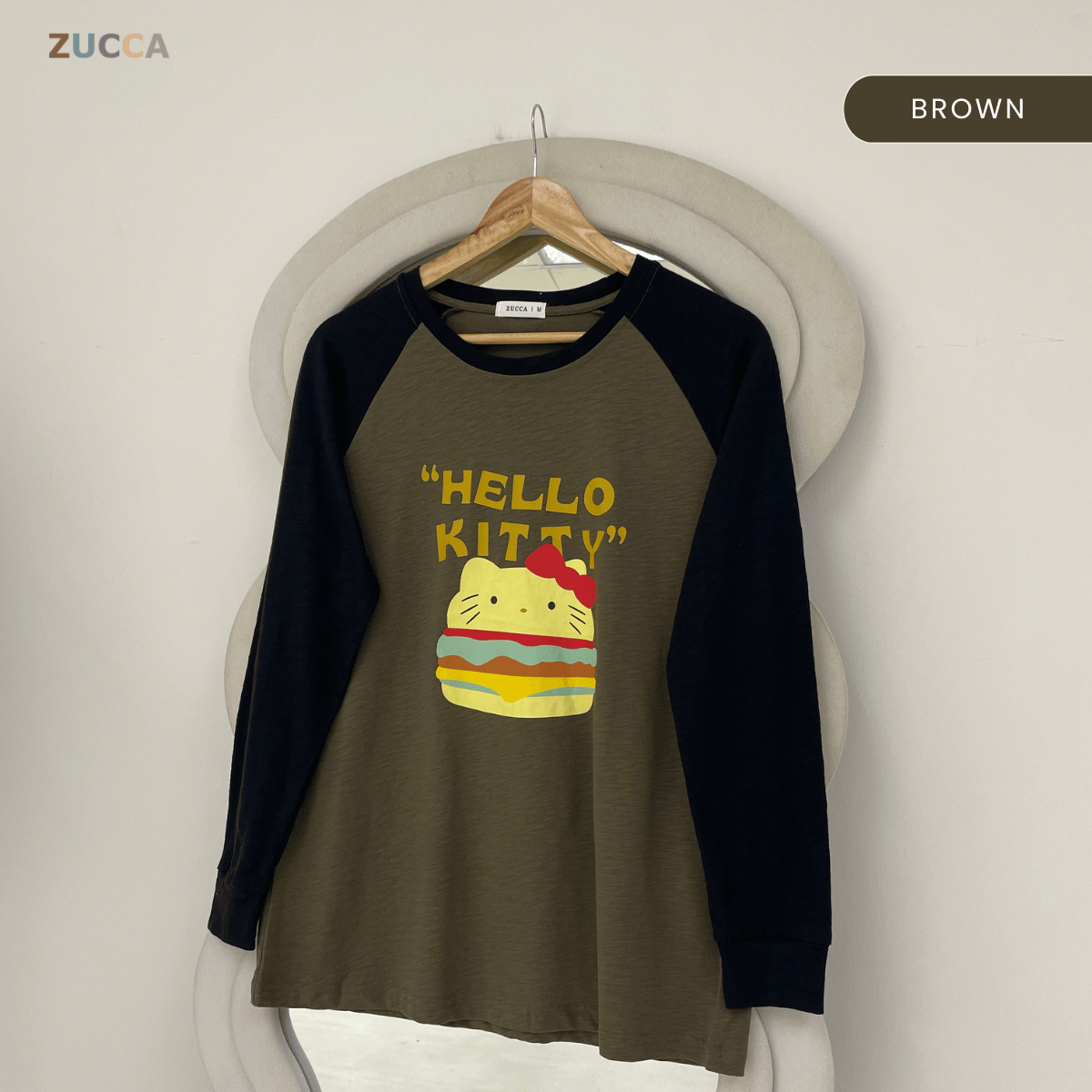 ZUCCA ABIGAIL HELLO KITTY RAGLAN LONG SLEEVE TOP -MA232
