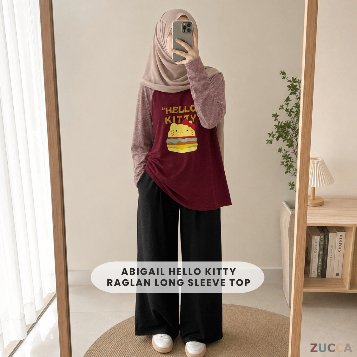ZUCCA ABIGAIL HELLO KITTY RAGLAN LONG SLEEVE TOP -MA232