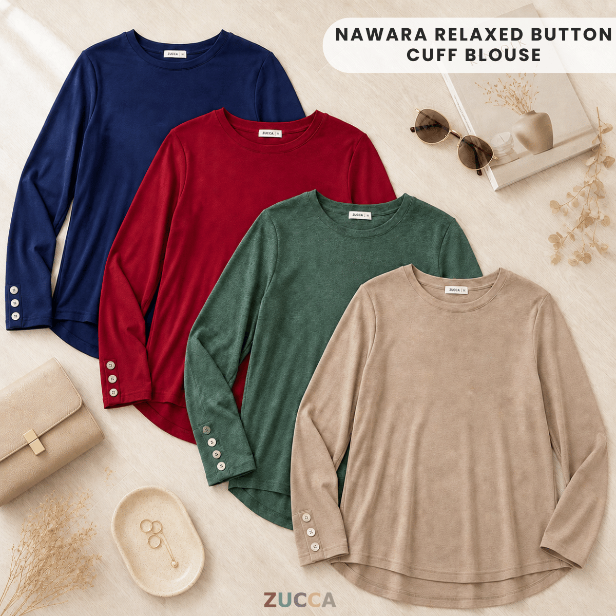 ZUCCA NAWARA RELAXED BUTTON CUFF BLOUSE-MA233