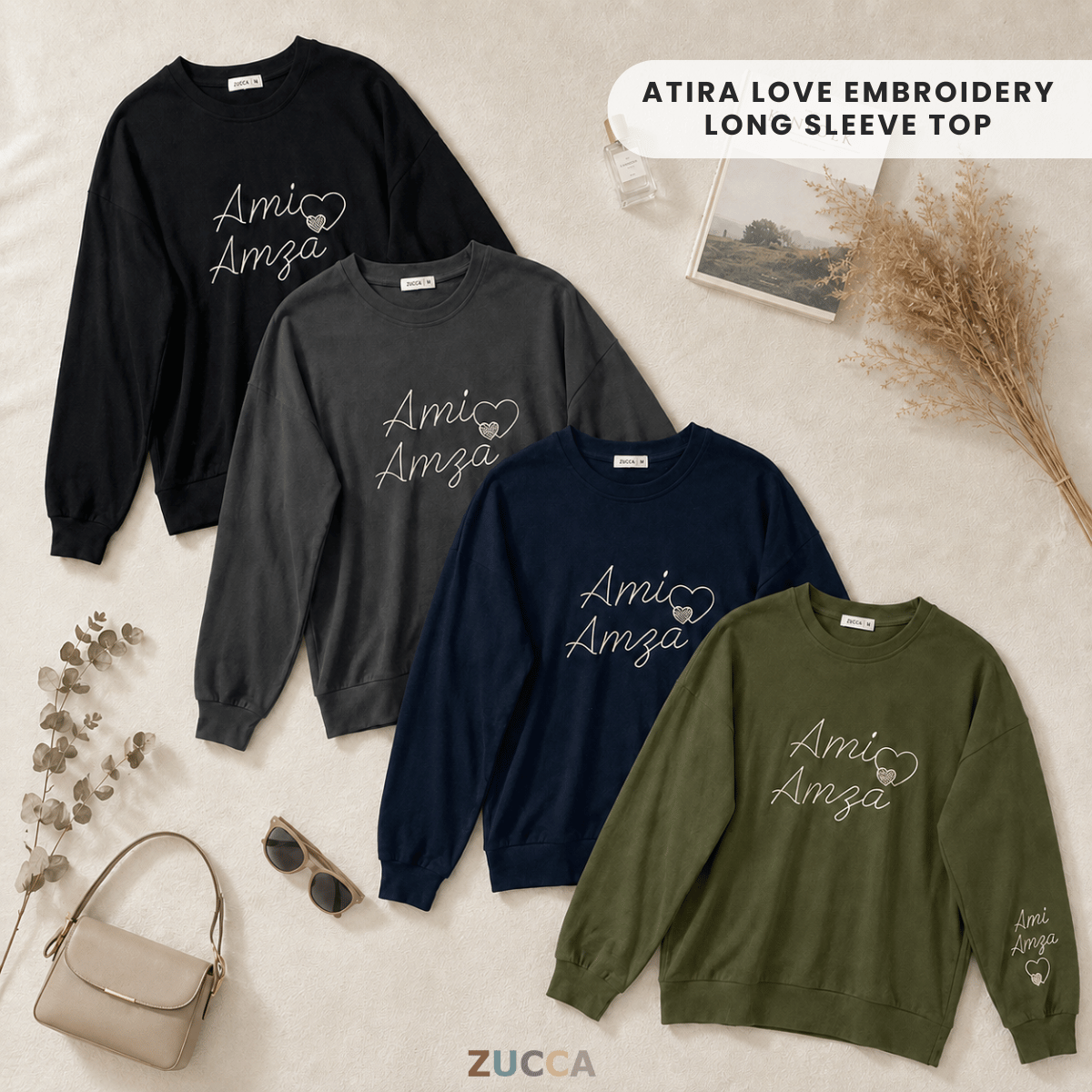 ZUCCA ATIRA LOVE EMBROIDERY LONG SLEEVE TOP- MA237