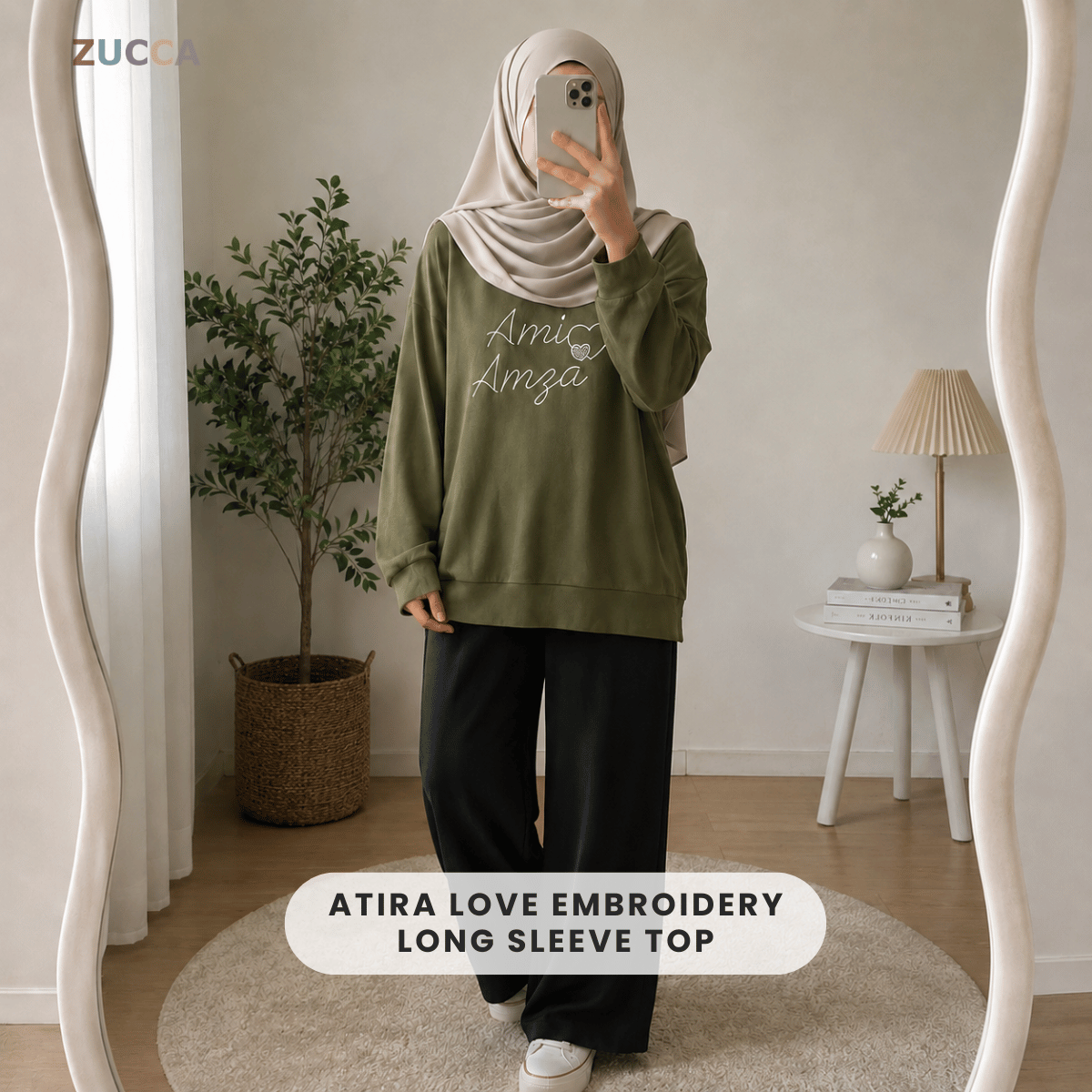 ZUCCA ATIRA LOVE EMBROIDERY LONG SLEEVE TOP- MA237