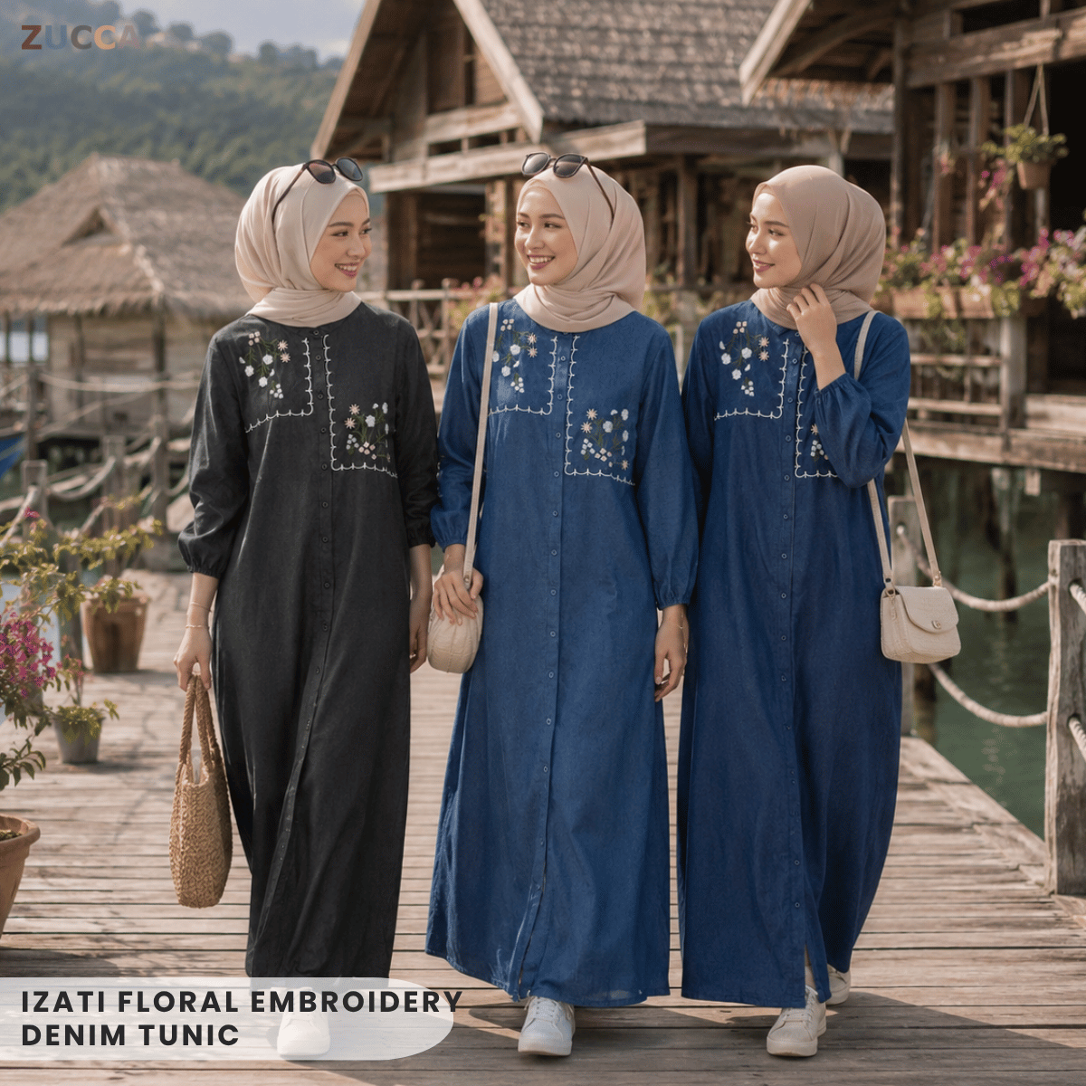 ZUCCA IZATI FLORAL EMBROIDERY DENIM TUNIC - MA238
