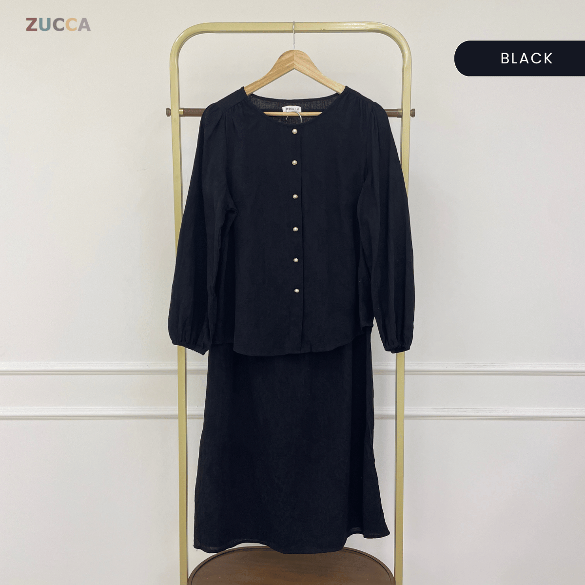 ZUCCA AILEEN PEARL BUTTON MODEST SKIRT SET – MA239