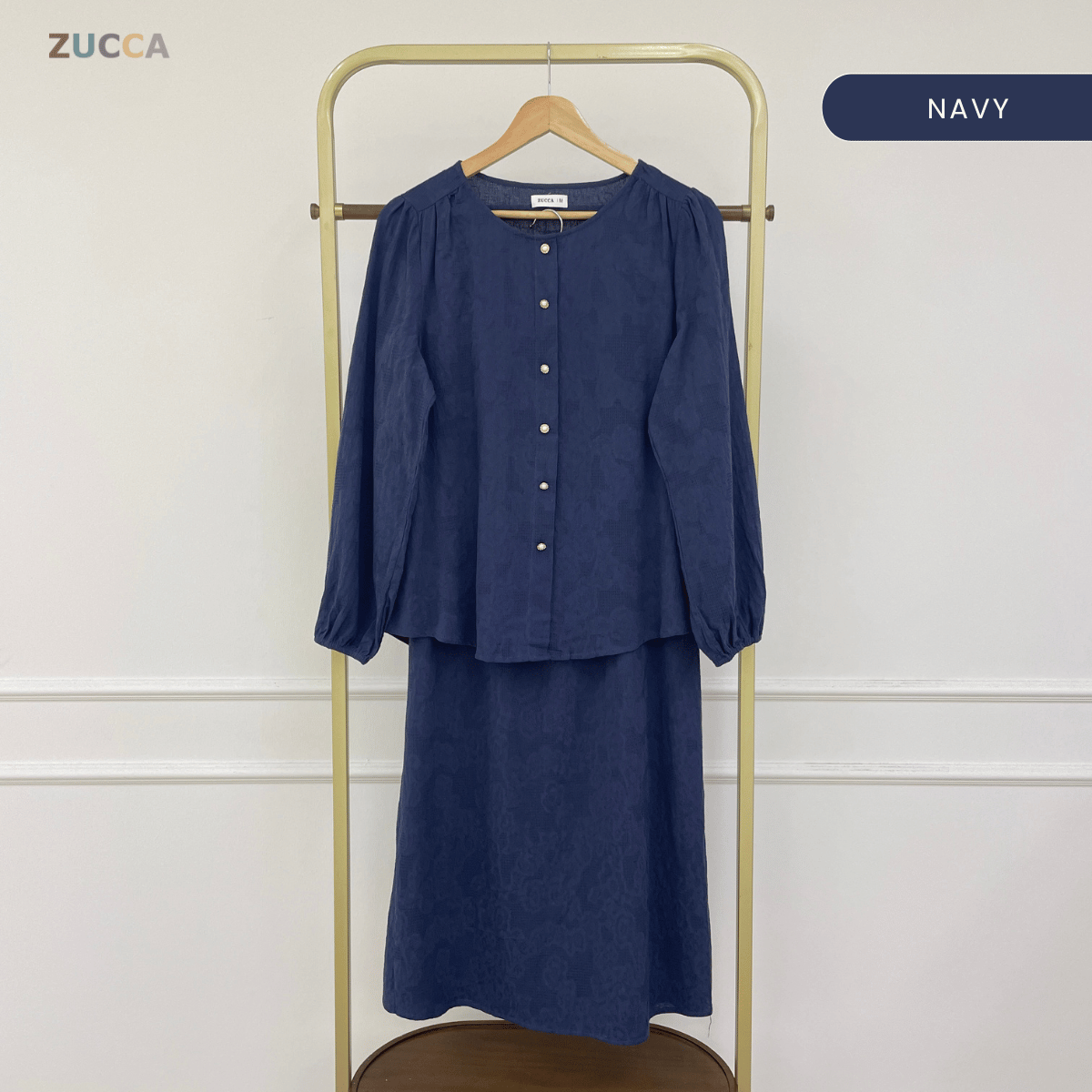 ZUCCA AILEEN PEARL BUTTON MODEST SKIRT SET – MA239