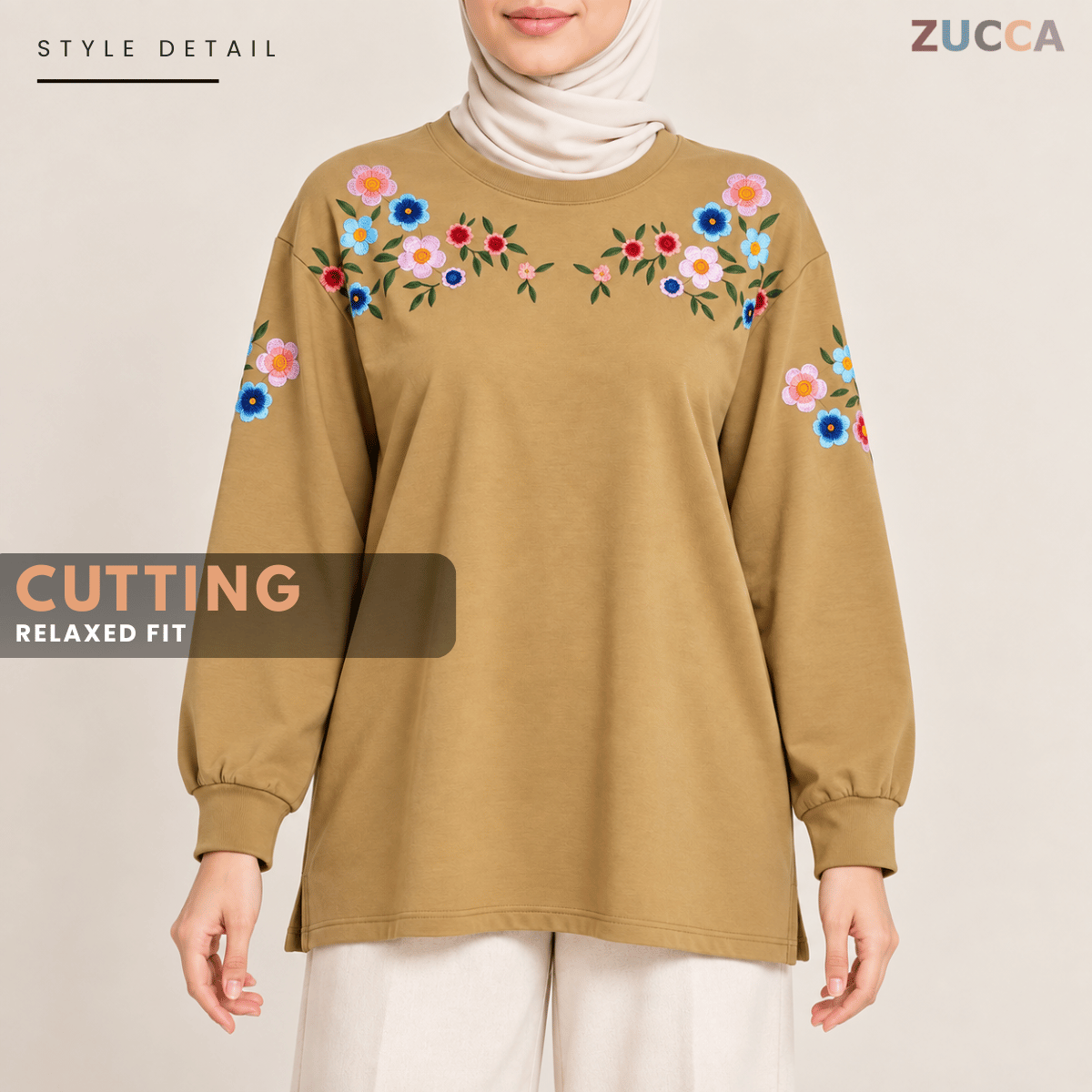 ZUCCA FIONA WOMEN FLORAL EMBROIDERY LONG SLEEVE TOP - MA241