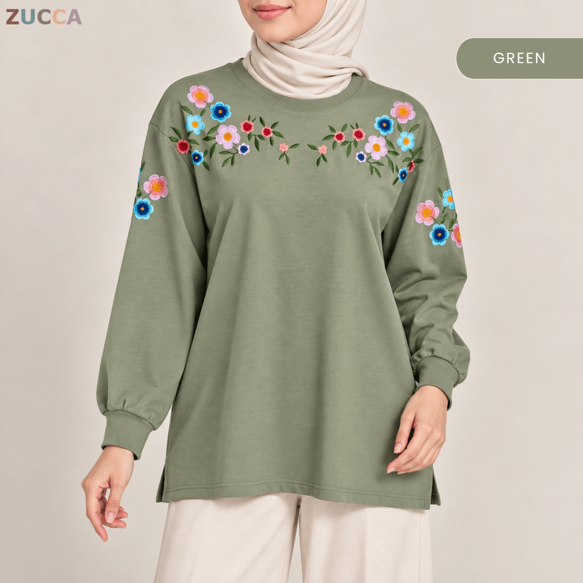 ZUCCA FIONA WOMEN FLORAL EMBROIDERY LONG SLEEVE TOP - MA241