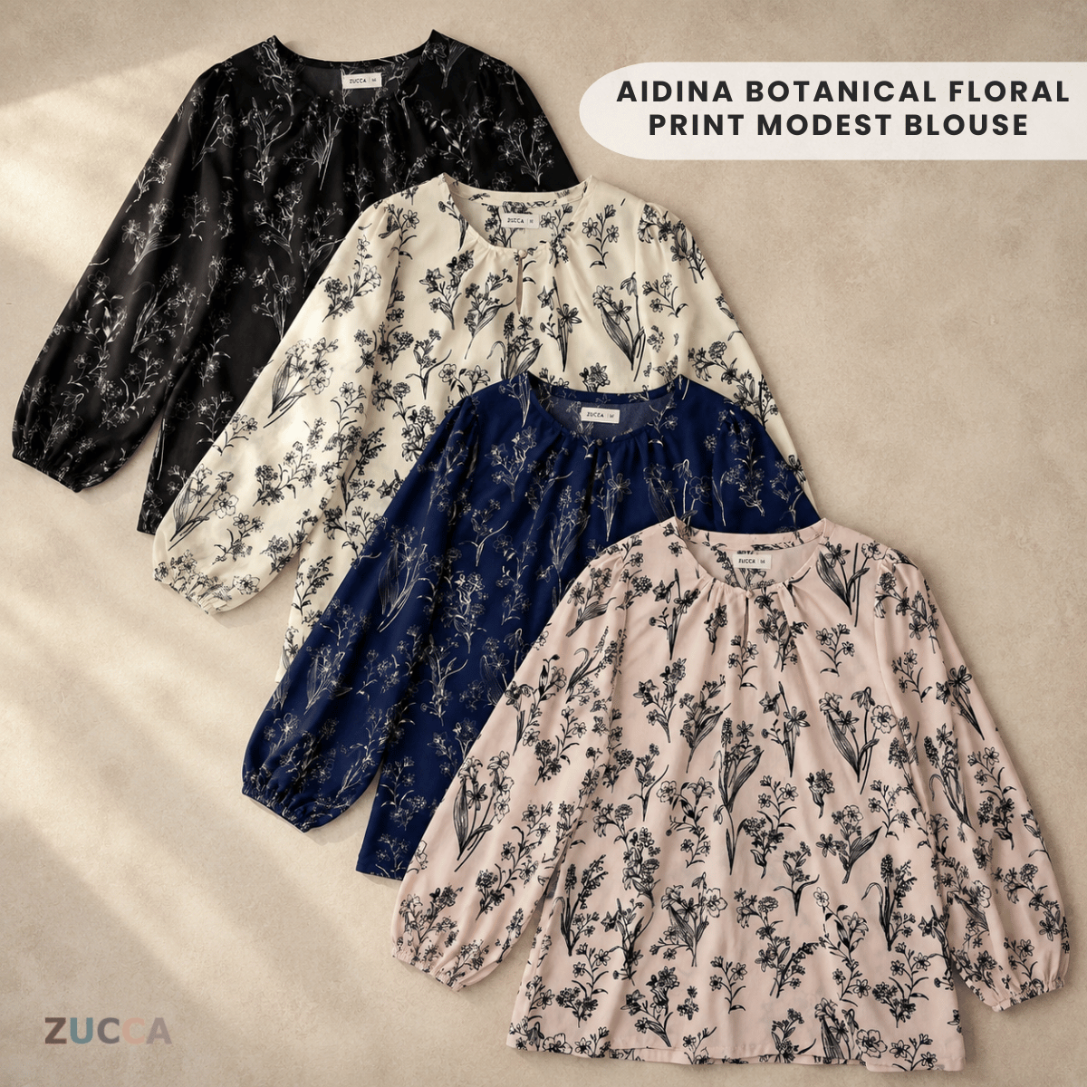 ZUCCA AIDINA BOTANICAL FLORAL PRINT MODEST BLOUSE – MA243