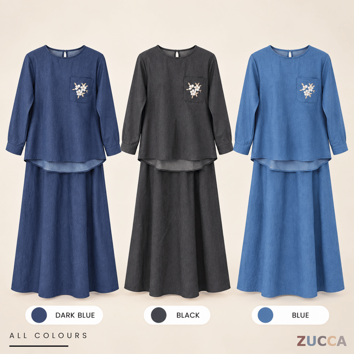 ZUCCA SAFIYA CASUAL SET LONG SLEEVE BLOUSE WITH SKIRT - MA251