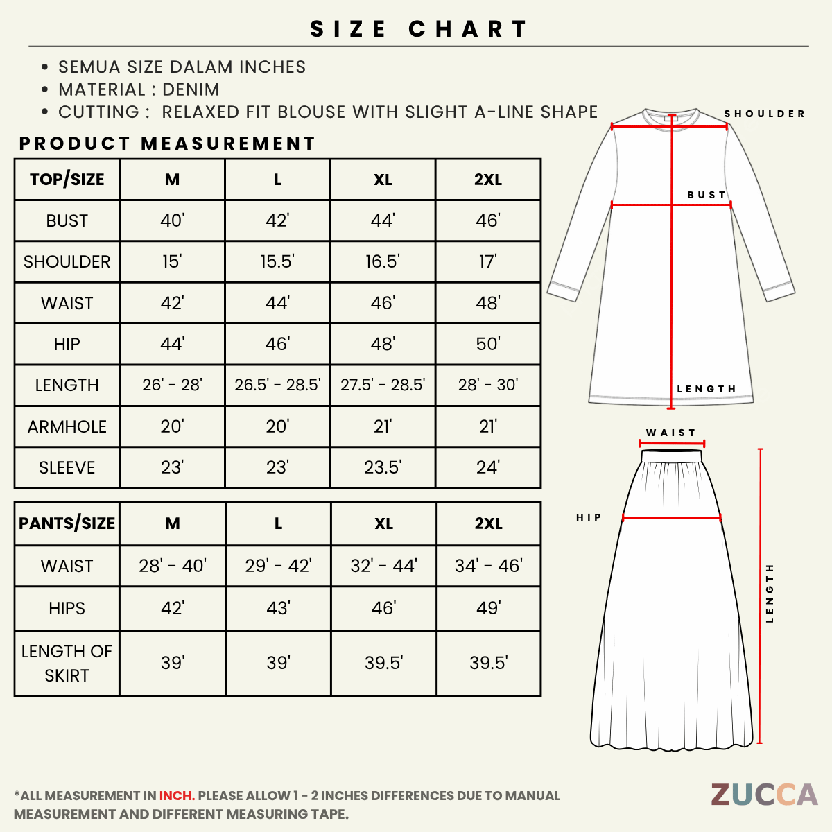 ZUCCA SAFIYA CASUAL SET LONG SLEEVE BLOUSE WITH SKIRT - MA251