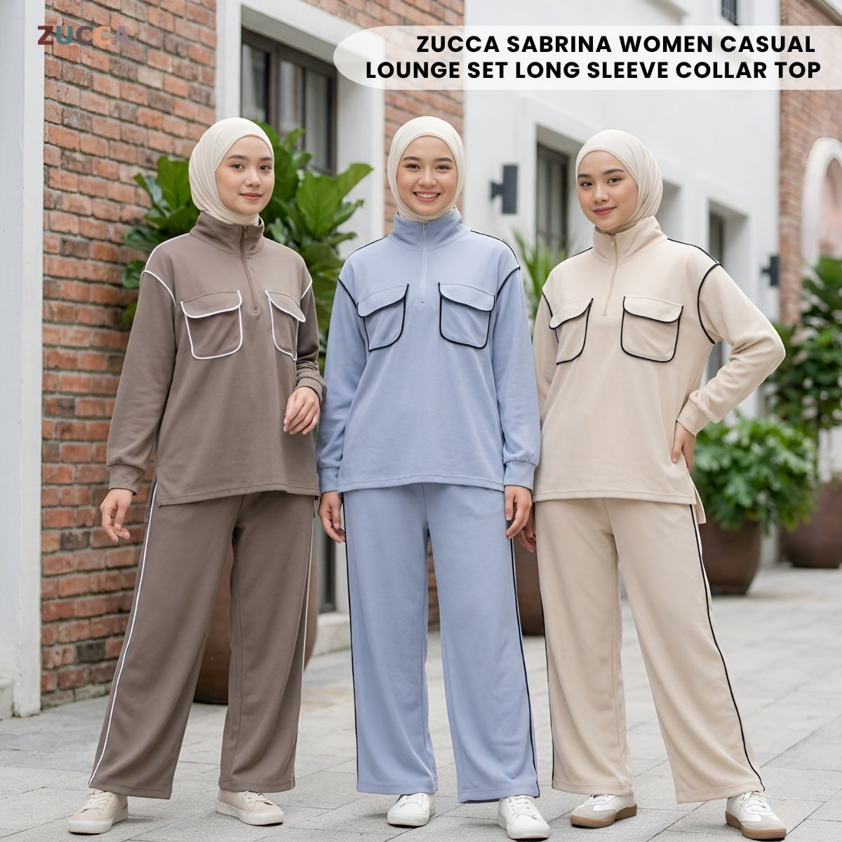 ZUCCA SABRINA WOMEN CASUAL LOUNGE SET LONG SLEEVE COLLAR TOP- MA252