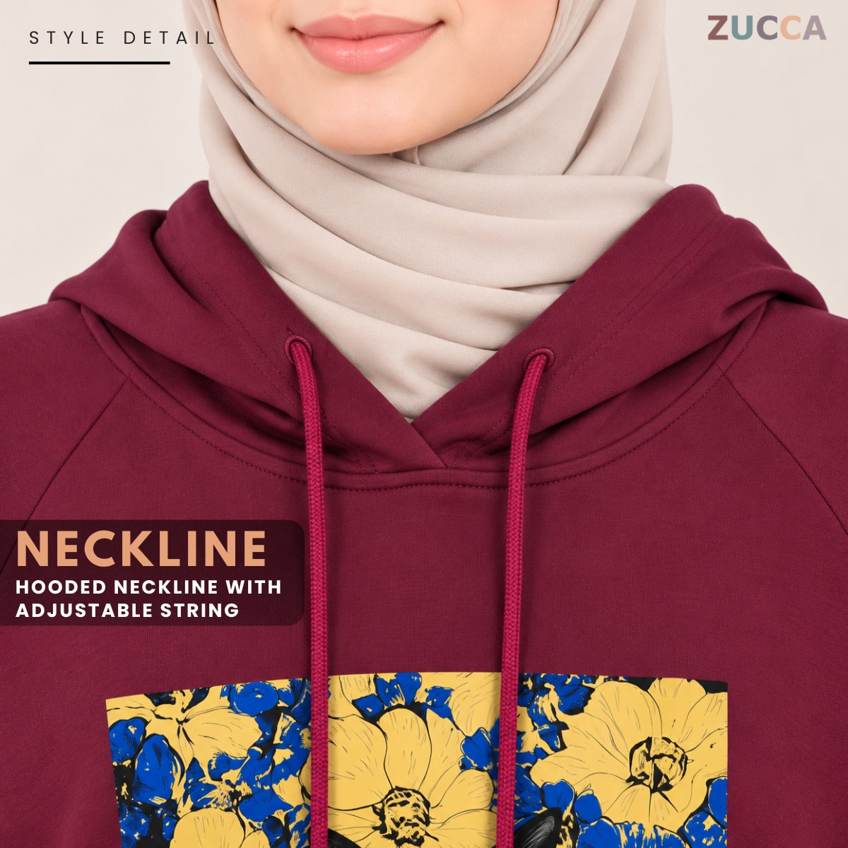 ZUCCA HUMAIRA FLORAL GRAPHIC HOODIE DRESS LONG SLEEVE-MA257