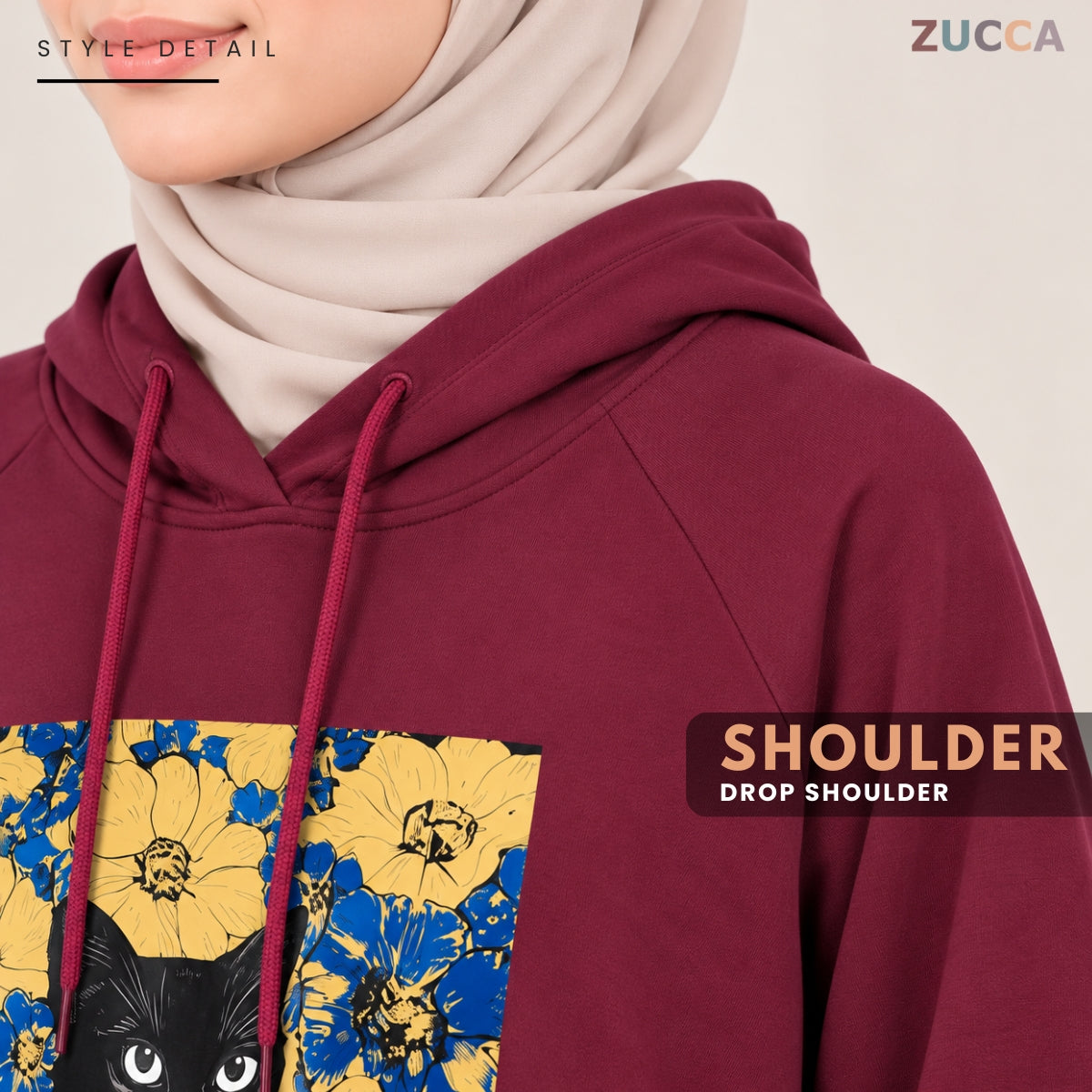ZUCCA HUMAIRA FLORAL GRAPHIC HOODIE DRESS LONG SLEEVE-MA257