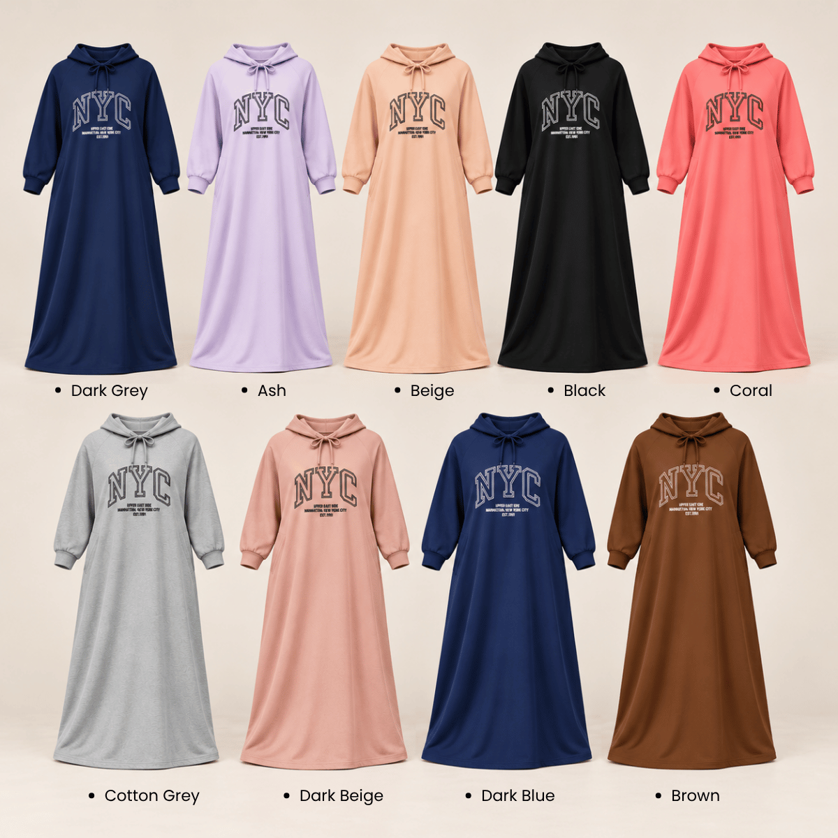 ZUCCA EXORA CASUAL SPORTY HOODIE MAXI DRESS - MA259