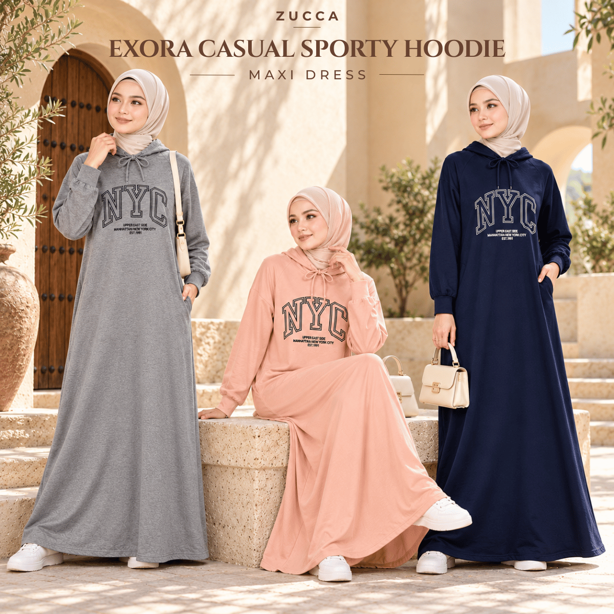 ZUCCA EXORA CASUAL SPORTY HOODIE MAXI DRESS - MA259