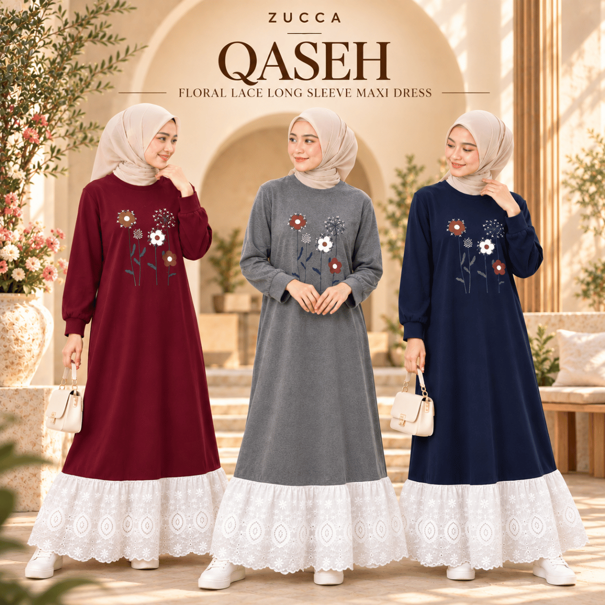 ZUCCA QASEH FLORAL LACE LONG SLEEVE MAXI DRESS - MA263